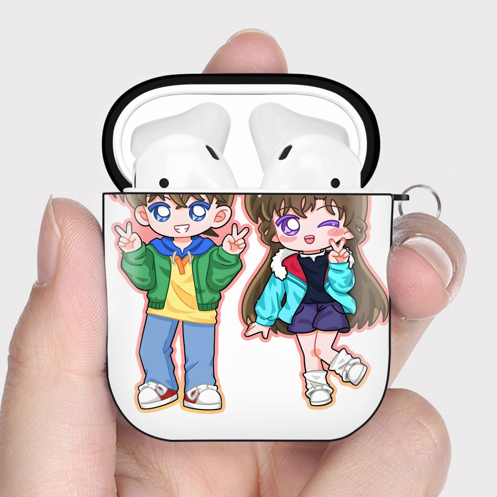 （画像用） 名探偵コナン 毛利 蘭 もうり らん、モーリ ラン Detective Conan Rachel Moore AirPods 第2世代保護ケース ハードシェル ブラック 耐衝撃・防指紋・カラビナ付き