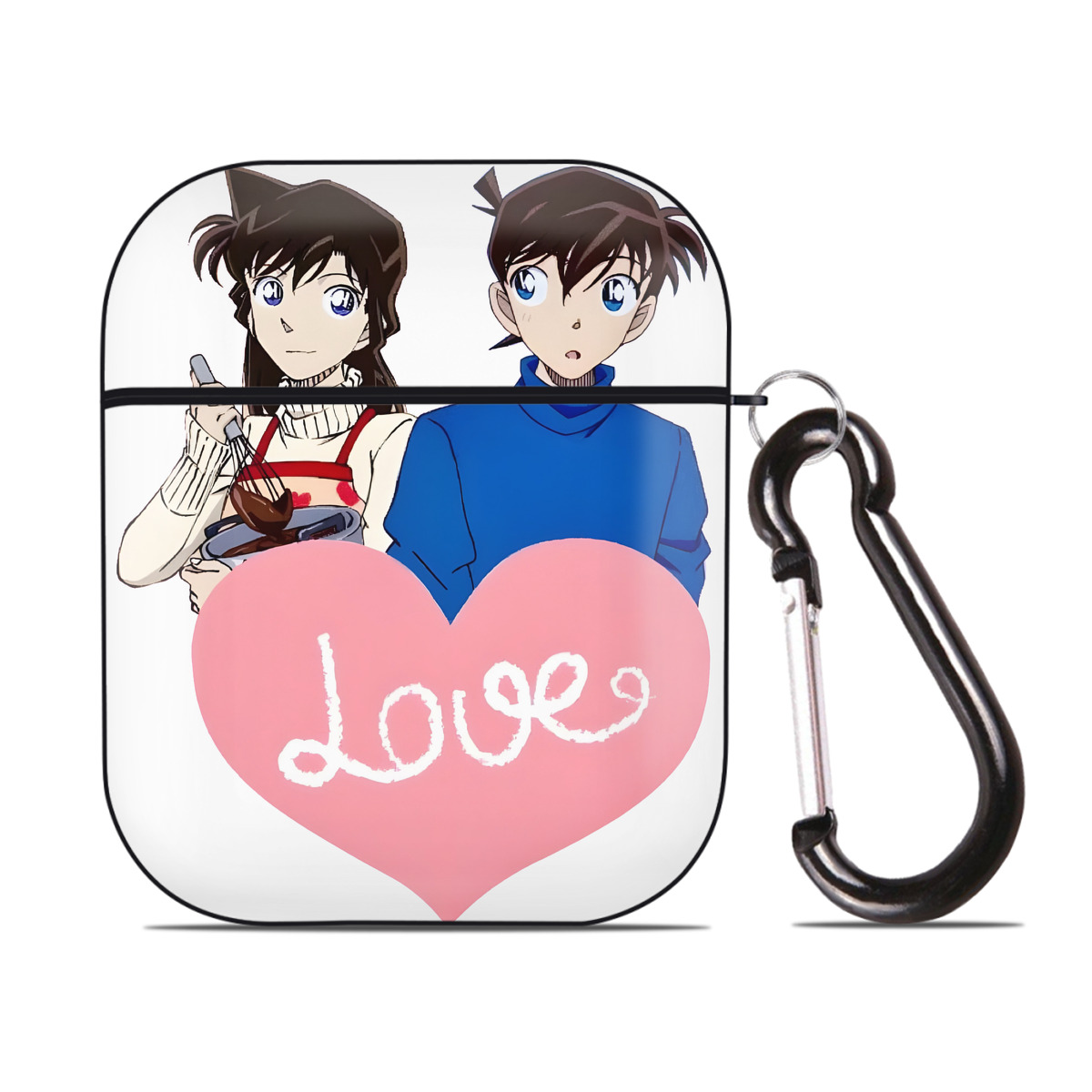 （画像用） 名探偵コナン 毛利 蘭 もうり らん、モーリ ラン Detective Conan Rachel Moore AirPods 第2世代保護ケース ハードシェル ブラック 耐衝撃・防指紋・カラビナ付き