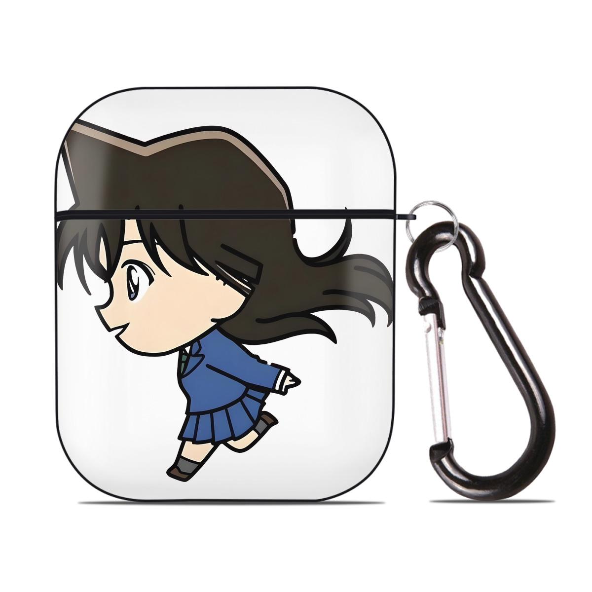 （画像用） 名探偵コナン 毛利 蘭 もうり らん、モーリ ラン Detective Conan Rachel Moore AirPods 第2世代保護ケース ハードシェル ブラック 耐衝撃・防指紋・カラビナ付き