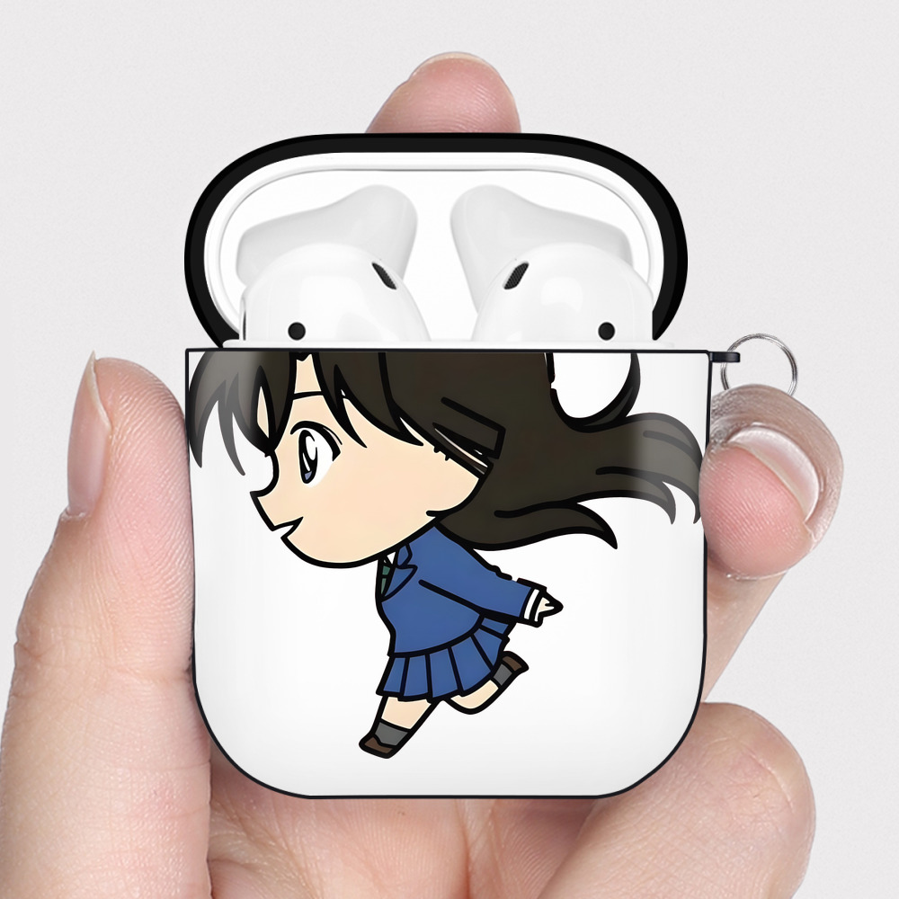 （画像用） 名探偵コナン 毛利 蘭 もうり らん、モーリ ラン Detective Conan Rachel Moore AirPods 第2世代保護ケース ハードシェル ブラック 耐衝撃・防指紋・カラビナ付き