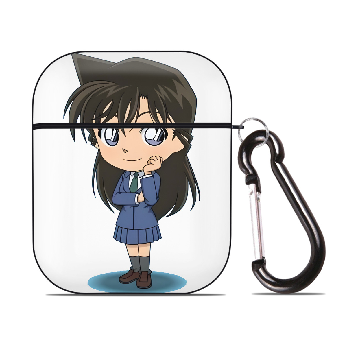 （画像用） 名探偵コナン 毛利 蘭 もうり らん、モーリ ラン Detective Conan Rachel Moore AirPods 第2世代保護ケース ハードシェル ブラック 耐衝撃・防指紋・カラビナ付き