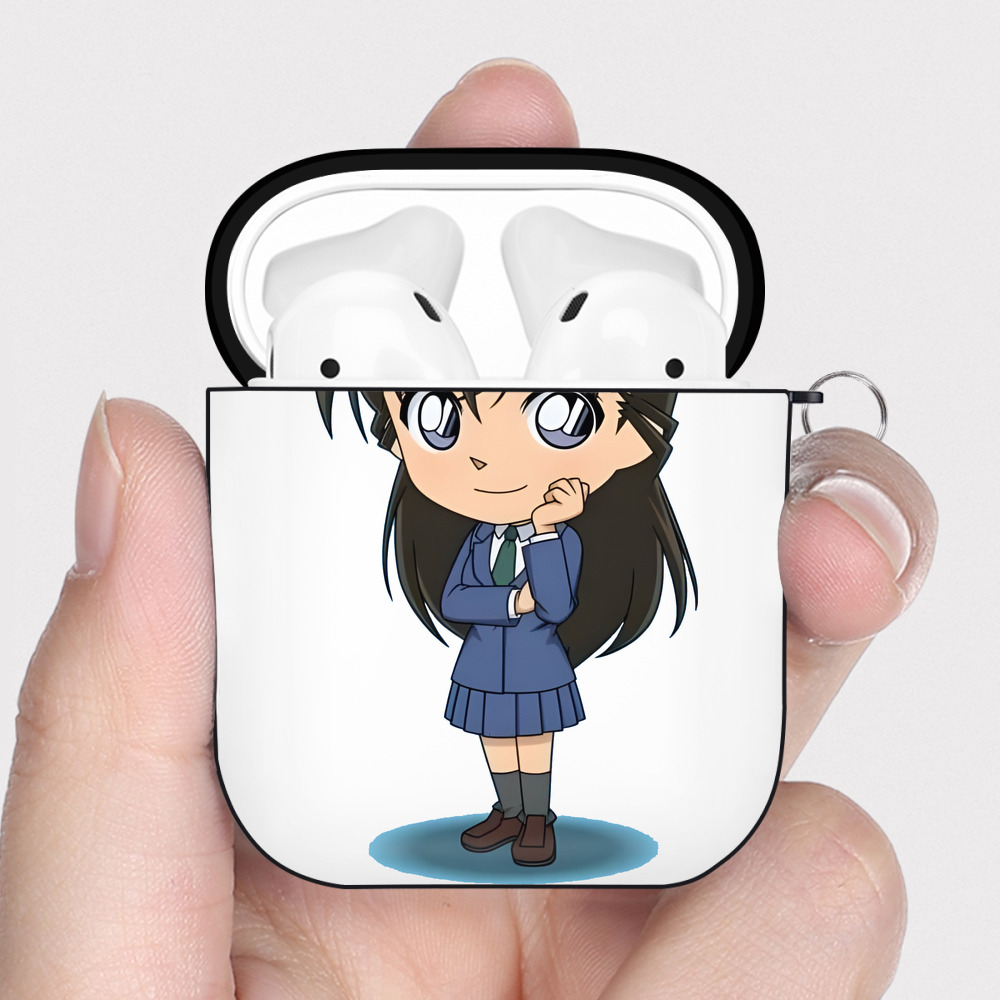 （画像用） 名探偵コナン 毛利 蘭 もうり らん、モーリ ラン Detective Conan Rachel Moore AirPods 第2世代保護ケース ハードシェル ブラック 耐衝撃・防指紋・カラビナ付き