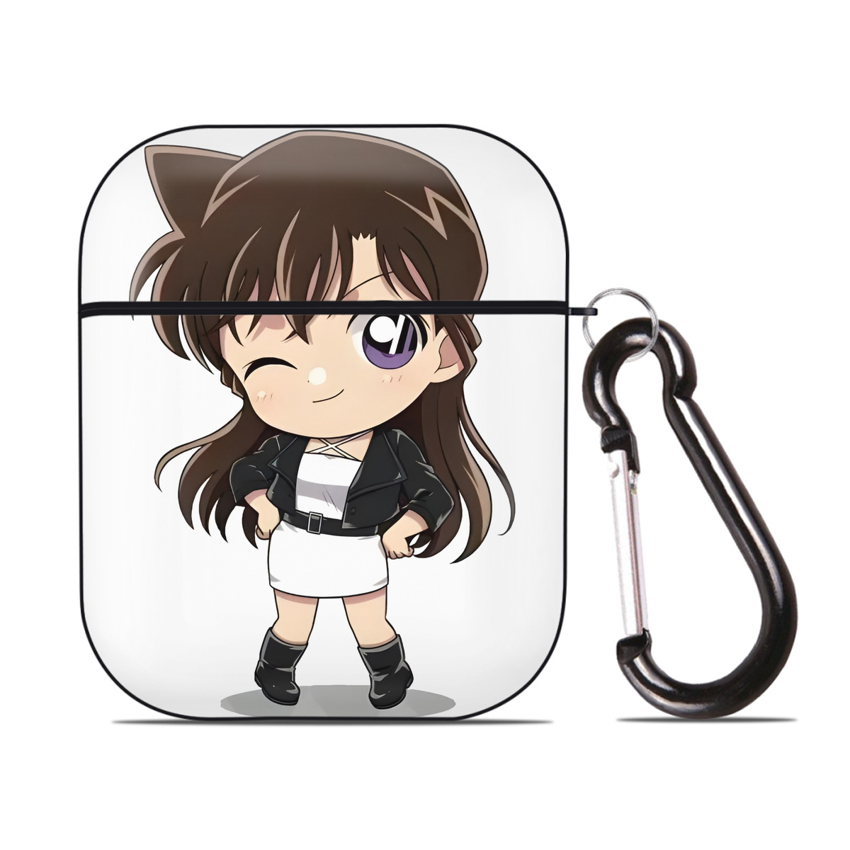 （画像用） 名探偵コナン 毛利 蘭 もうり らん、モーリ ラン Detective Conan Rachel Moore AirPods 第2世代保護ケース ハードシェル ブラック 耐衝撃・防指紋・カラビナ付き
