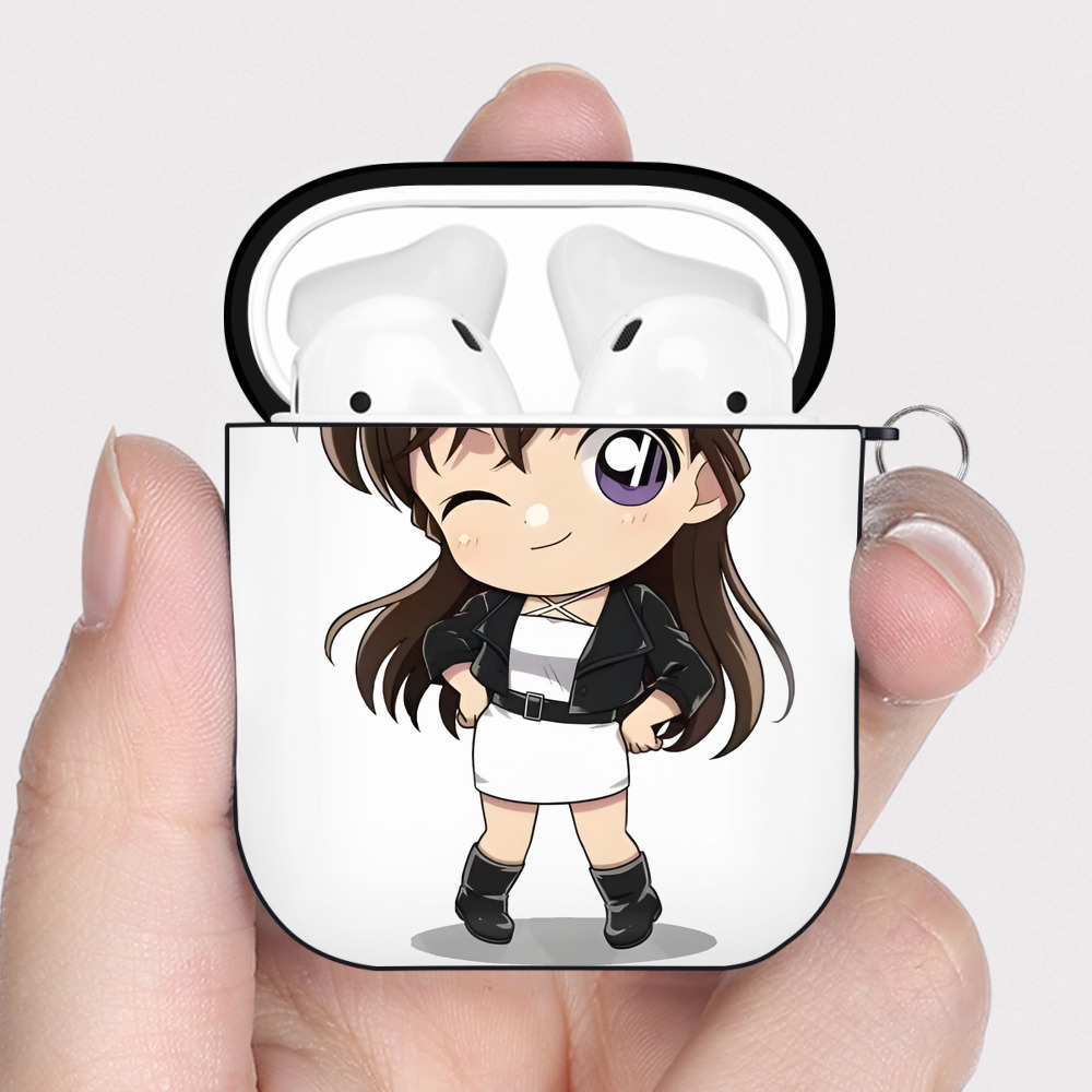 （画像用） 名探偵コナン 毛利 蘭 もうり らん、モーリ ラン Detective Conan Rachel Moore AirPods 第2世代保護ケース ハードシェル ブラック 耐衝撃・防指紋・カラビナ付き