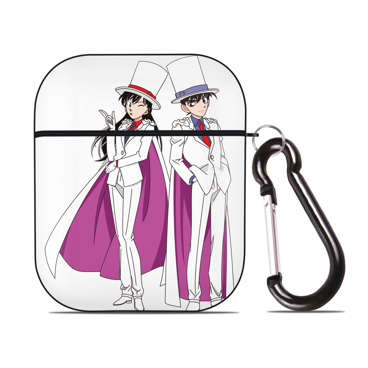 （画像用） 名探偵コナン くろば かいと Detective Conan Kuroba Kaito AirPods 第2世代保護ケース ハードシェル ブラック 耐衝撃・防指紋・カラビナ付き