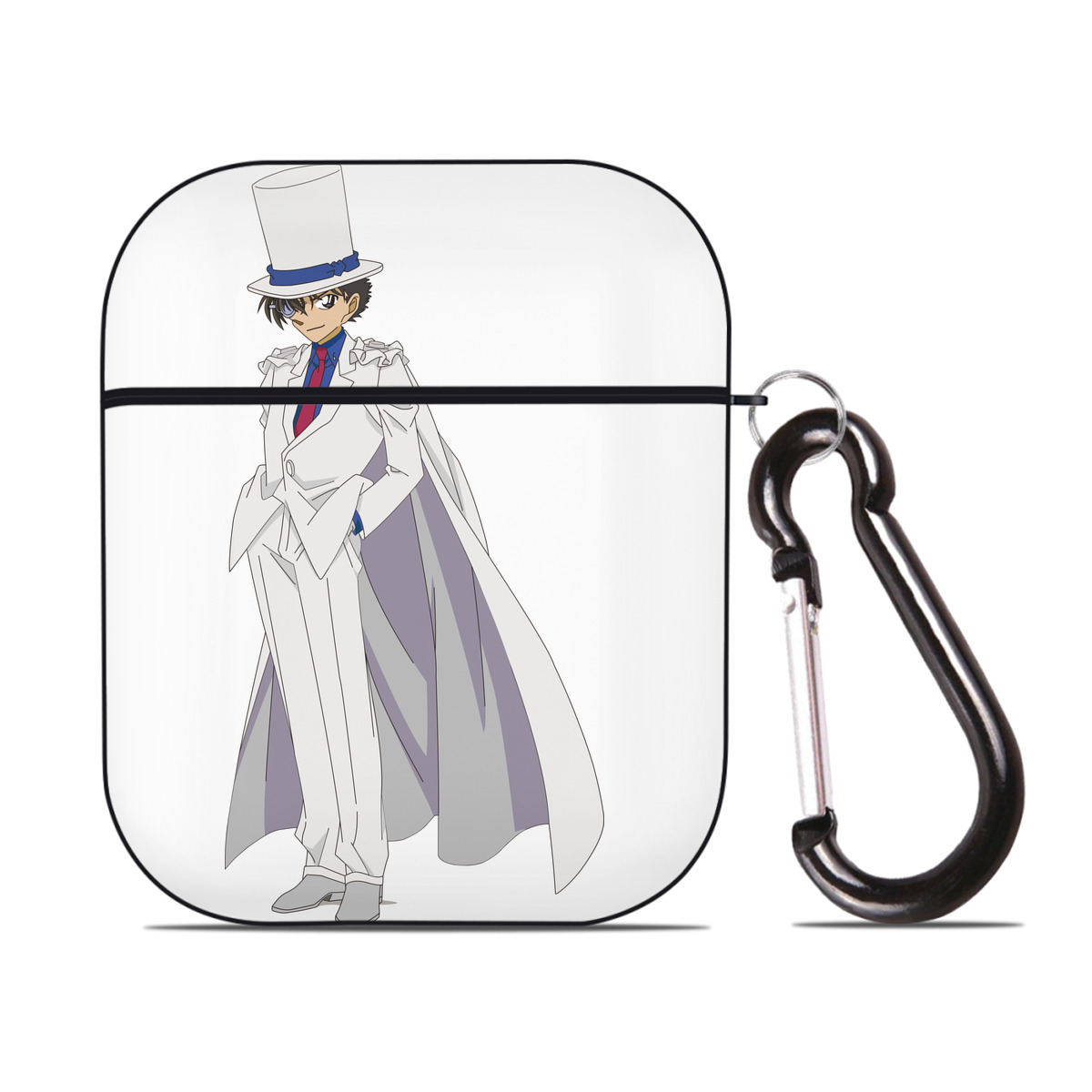 （画像用） 名探偵コナン くろば かいと Detective Conan Kuroba Kaito AirPods 第2世代保護ケース ハードシェル ブラック 耐衝撃・防指紋・カラビナ付き