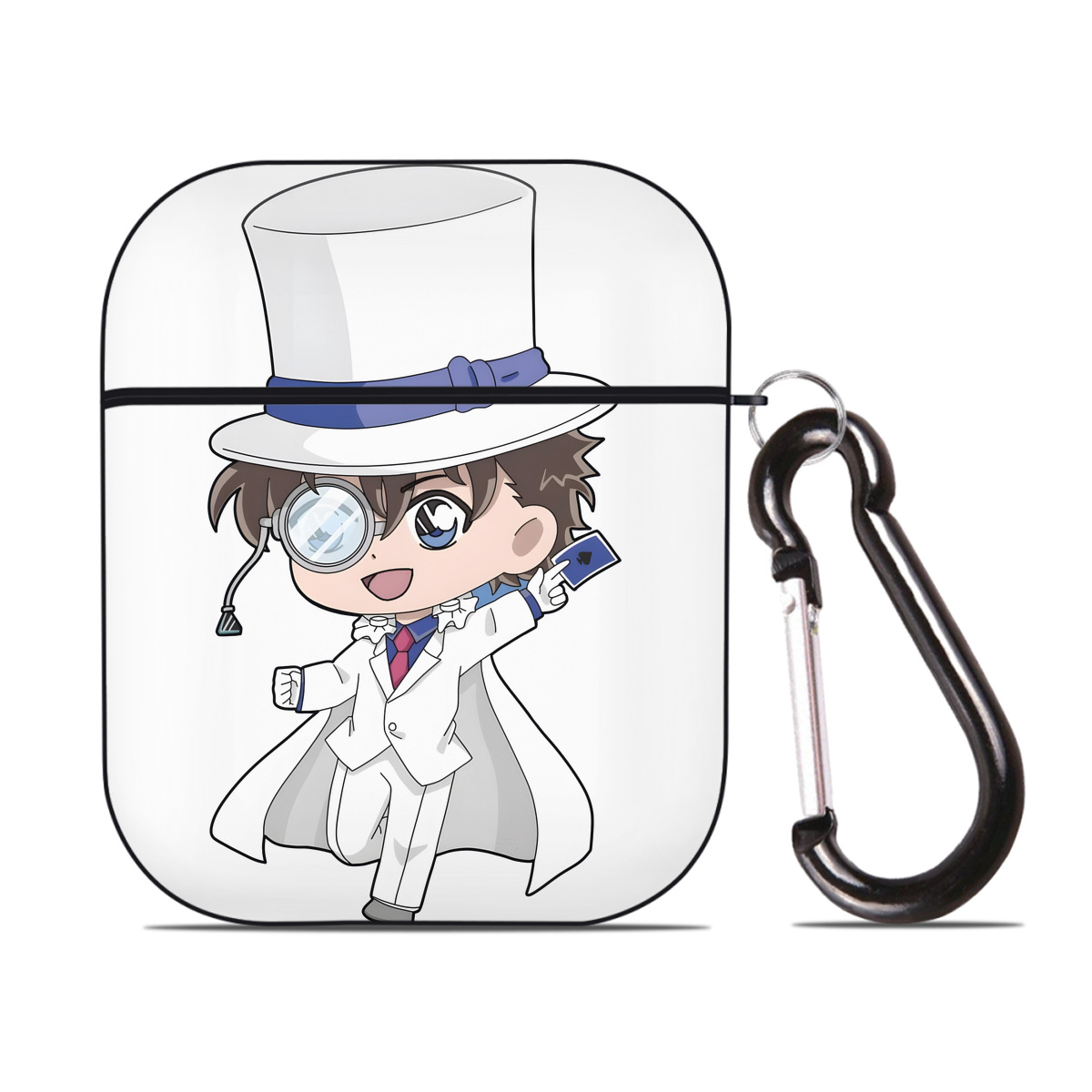 （画像用） 名探偵コナン くろば かいと Detective Conan Kuroba Kaito AirPods 第2世代保護ケース ハードシェル ブラック 耐衝撃・防指紋・カラビナ付き