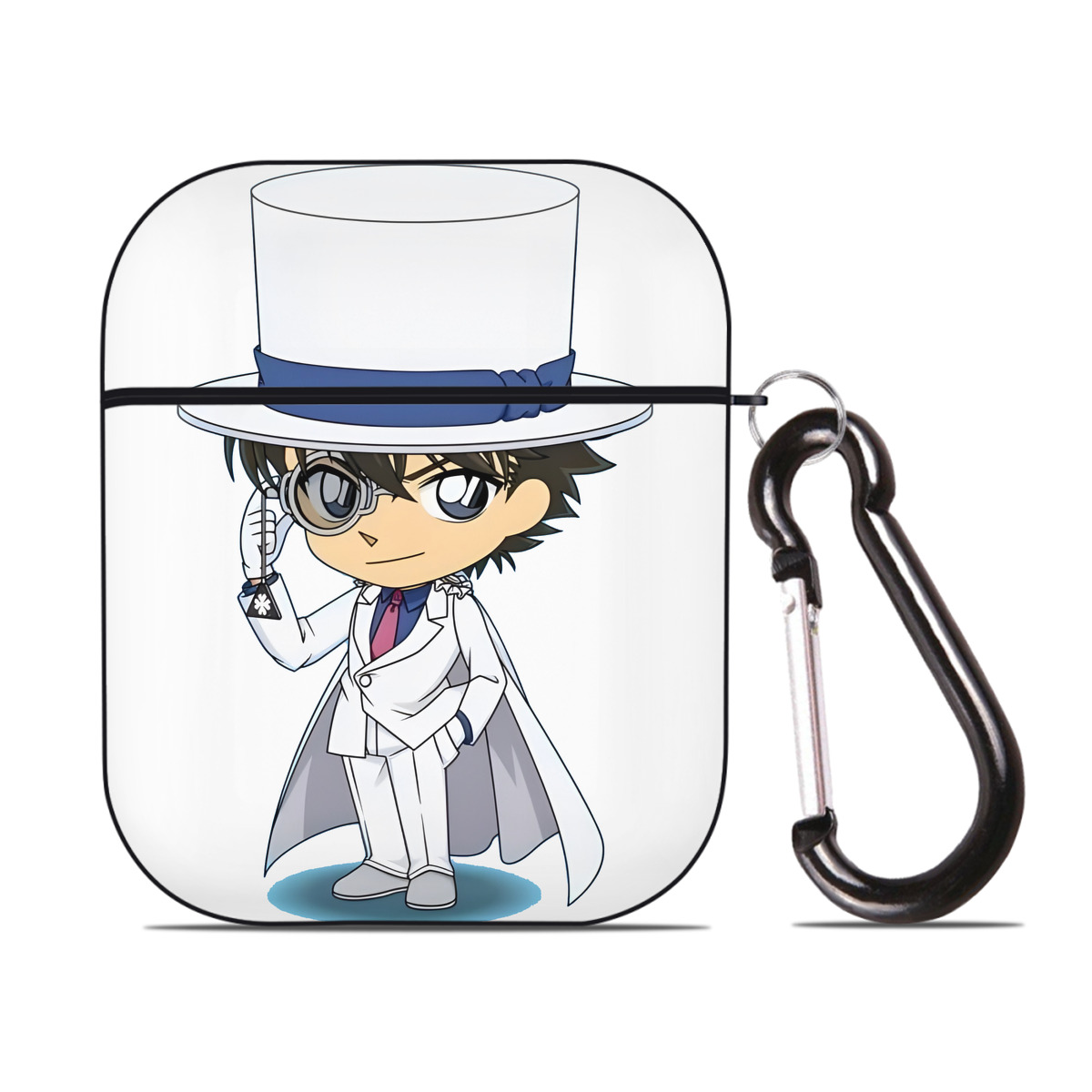 （画像用） 名探偵コナン くろば かいと Detective Conan Kuroba Kaito AirPods 第2世代保護ケース ハードシェル ブラック 耐衝撃・防指紋・カラビナ付き