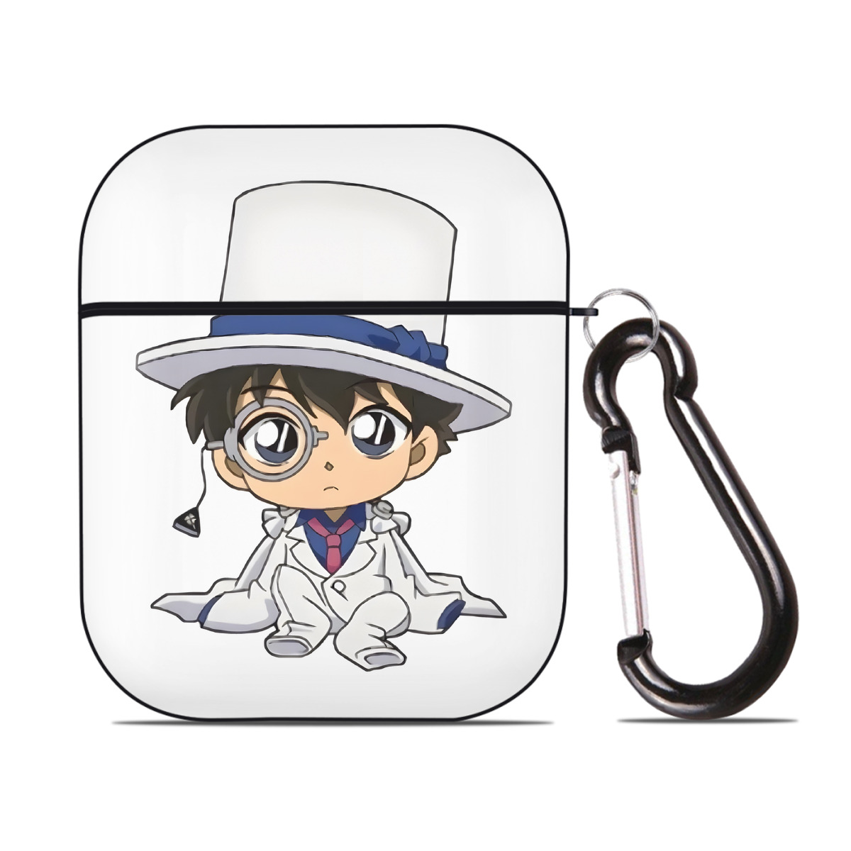 （画像用） 名探偵コナン くろば かいと Detective Conan Kuroba Kaito AirPods 第2世代保護ケース ハードシェル ブラック 耐衝撃・防指紋・カラビナ付き