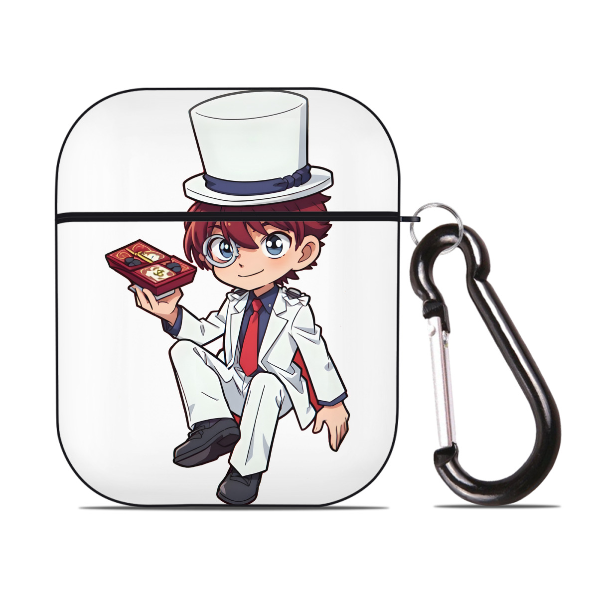 （画像用） 名探偵コナン くろば かいと Detective Conan Kuroba Kaito AirPods 第2世代保護ケース ハードシェル ブラック 耐衝撃・防指紋・カラビナ付き