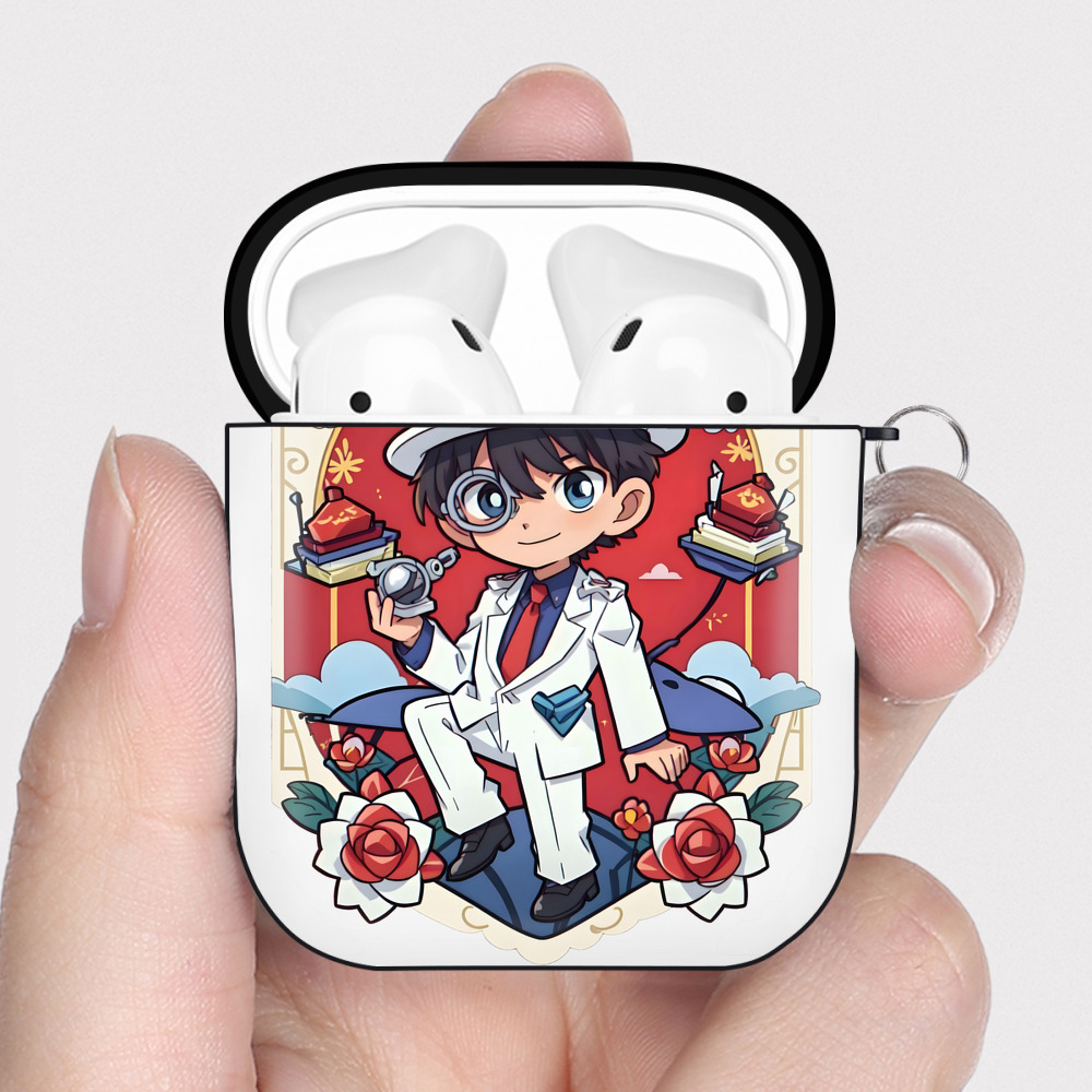 （画像用） 名探偵コナン くろば かいと Detective Conan Kuroba Kaito AirPods 第2世代保護ケース ハードシェル ブラック 耐衝撃・防指紋・カラビナ付き