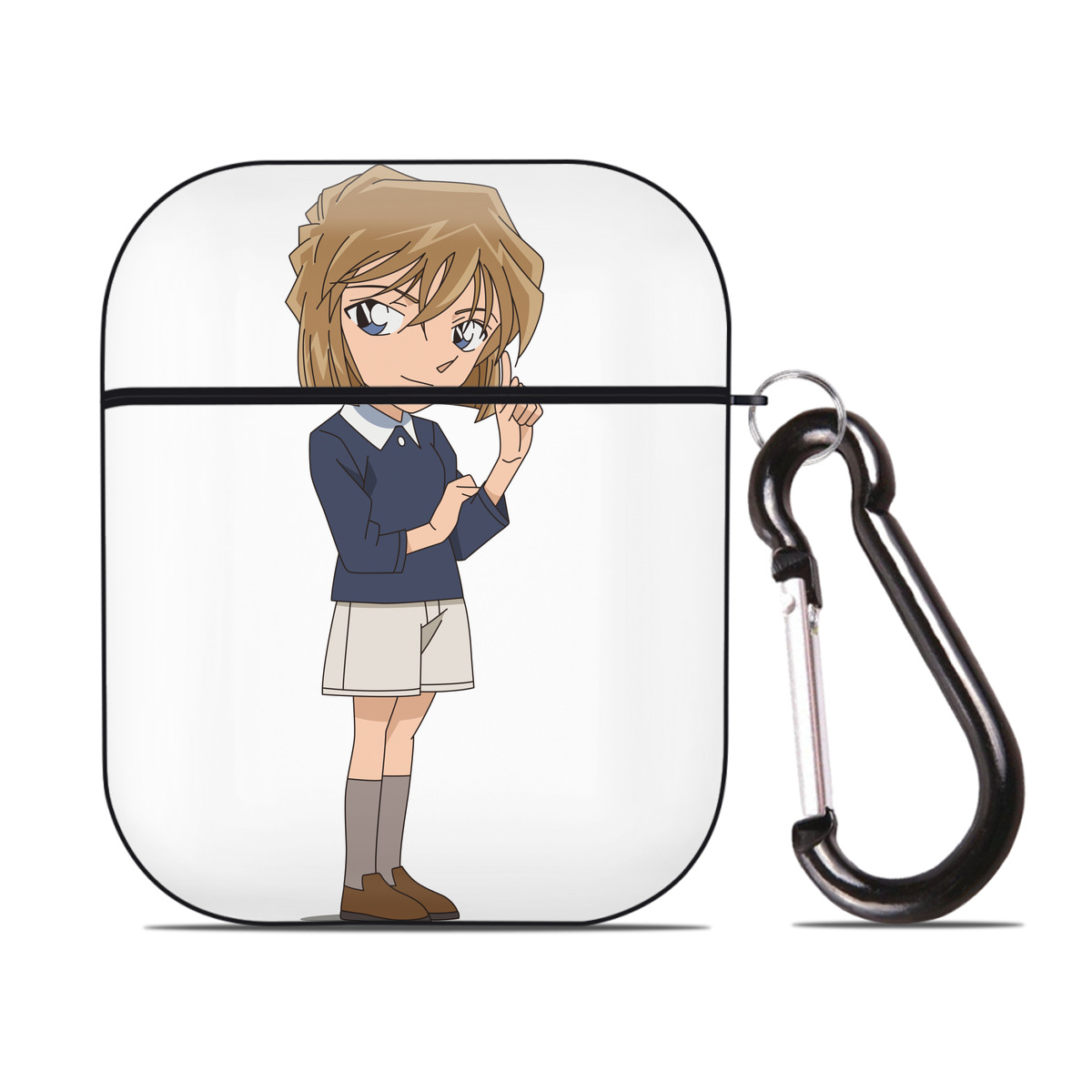 （画像用） 名探偵コナン 灰原 哀 はいばら あい Detective Conan Anita Hailey、Vi Graythorn Haibara Ai AirPods 第2世代保護ケース ハードシェル ブラック 耐衝撃・防指紋・カラビナ付き