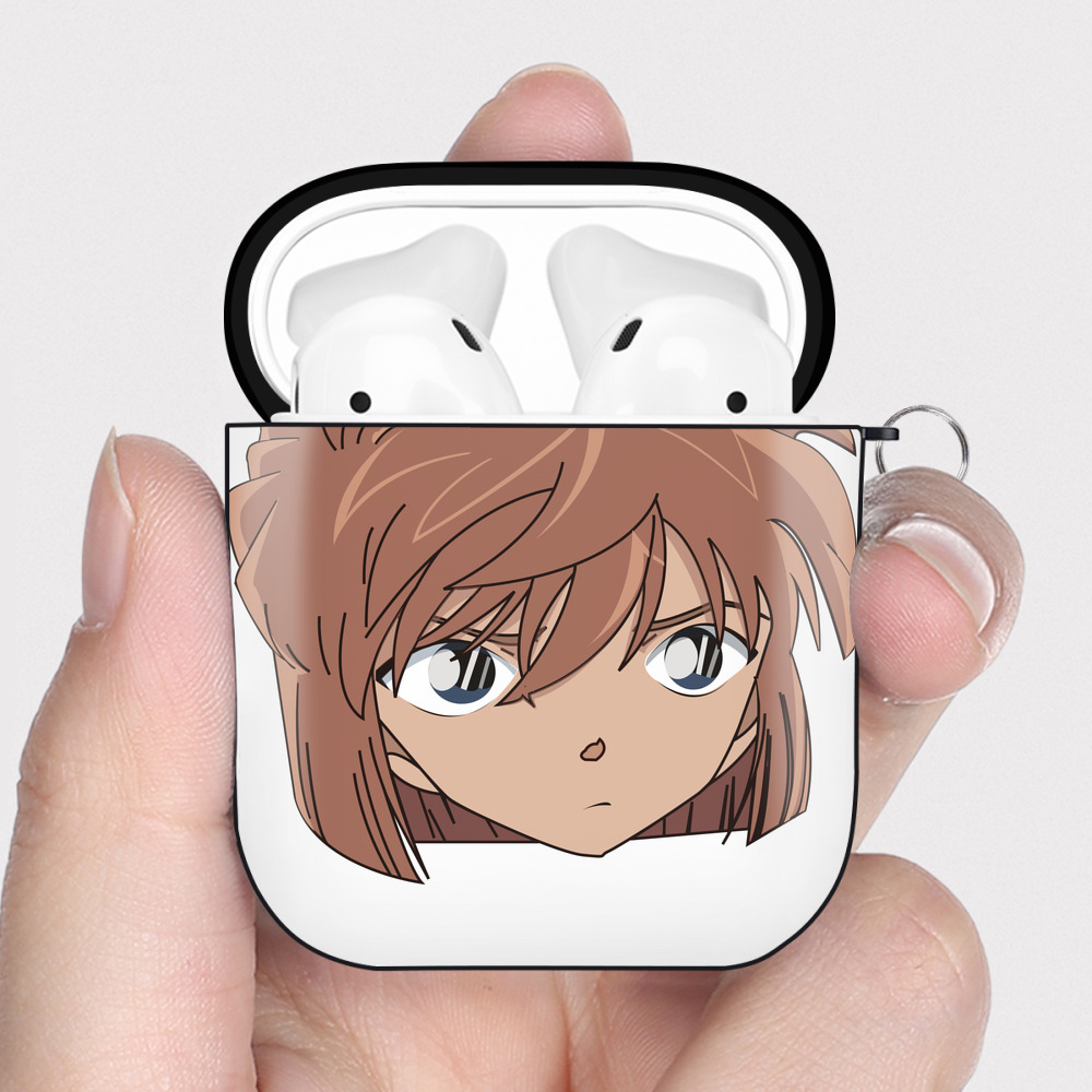 （画像用） 名探偵コナン 灰原 哀 はいばら あい Detective Conan Anita Hailey、Vi Graythorn Haibara Ai AirPods 第2世代保護ケース ハードシェル ブラック 耐衝撃・防指紋・カラビナ付き
