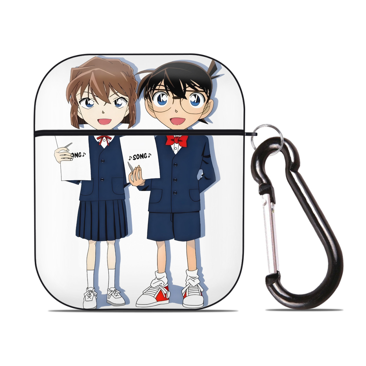 （画像用） 名探偵コナン 灰原 哀 はいばら あい Detective Conan Anita Hailey、Vi Graythorn Haibara Ai AirPods 第2世代保護ケース ハードシェル ブラック 耐衝撃・防指紋・カラビナ付き