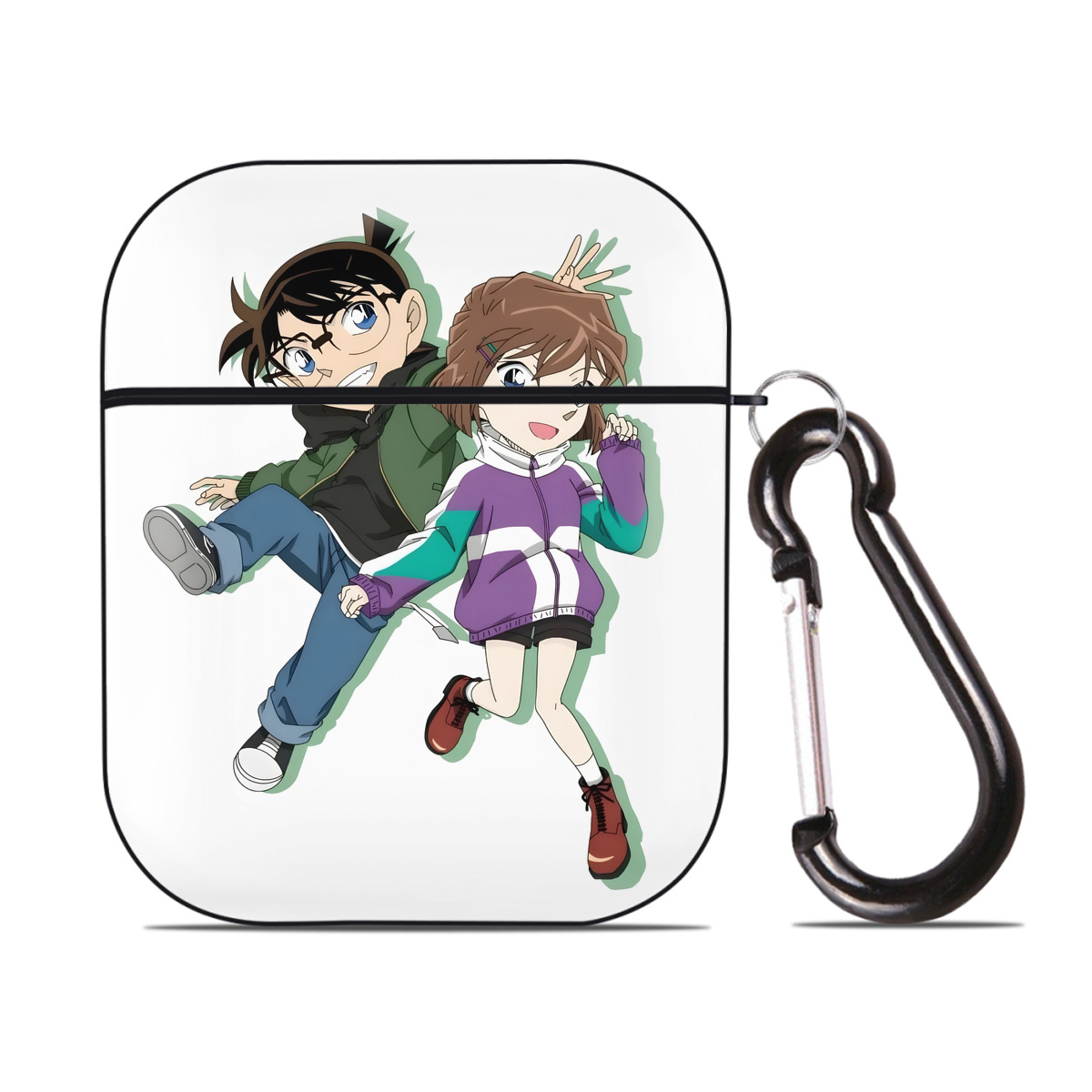 （画像用） 名探偵コナン 灰原 哀 はいばら あい Detective Conan Anita Hailey、Vi Graythorn Haibara Ai AirPods 第2世代保護ケース ハードシェル ブラック 耐衝撃・防指紋・カラビナ付き