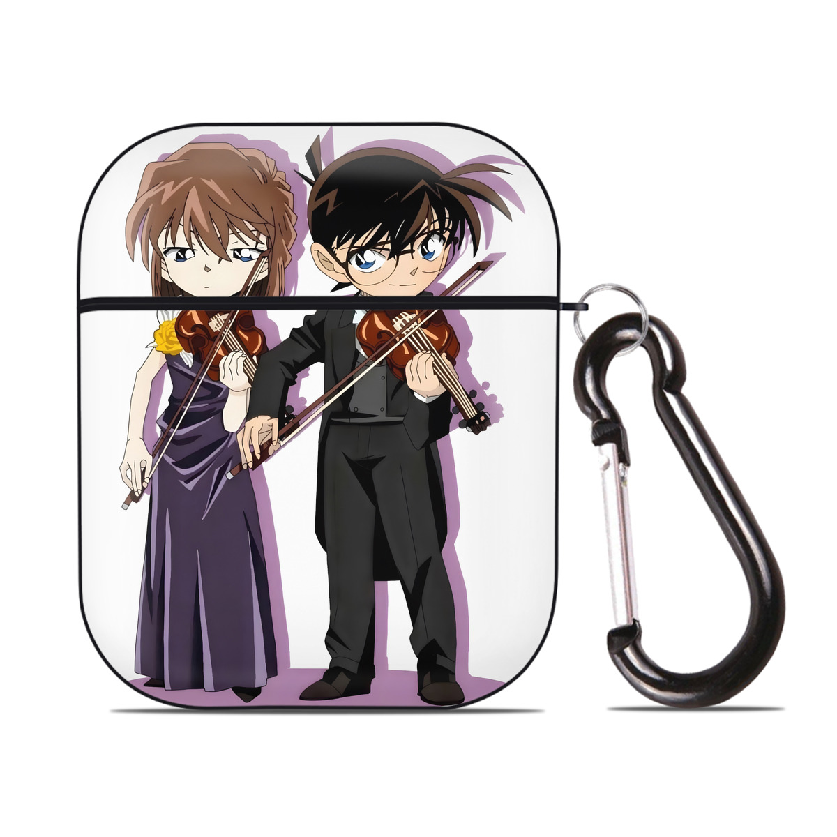 （画像用） 名探偵コナン 灰原 哀 はいばら あい Detective Conan Anita Hailey、Vi Graythorn Haibara Ai AirPods 第2世代保護ケース ハードシェル ブラック 耐衝撃・防指紋・カラビナ付き