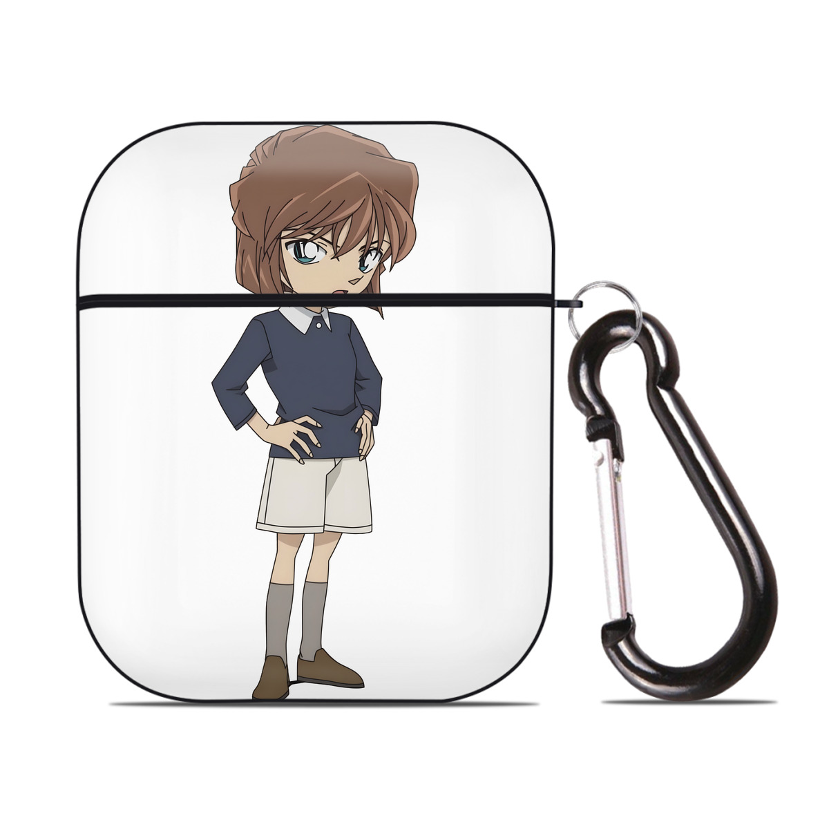 （画像用） 名探偵コナン 灰原 哀 はいばら あい Detective Conan Anita Hailey、Vi Graythorn Haibara Ai AirPods 第2世代保護ケース ハードシェル ブラック 耐衝撃・防指紋・カラビナ付き