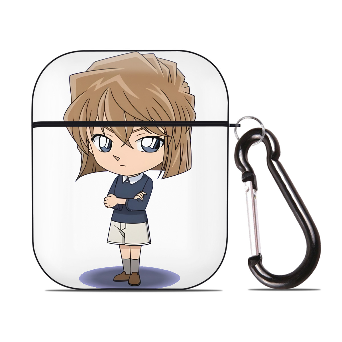 （画像用） 名探偵コナン 灰原 哀 はいばら あい Detective Conan Anita Hailey、Vi Graythorn Haibara Ai AirPods 第2世代保護ケース ハードシェル ブラック 耐衝撃・防指紋・カラビナ付き