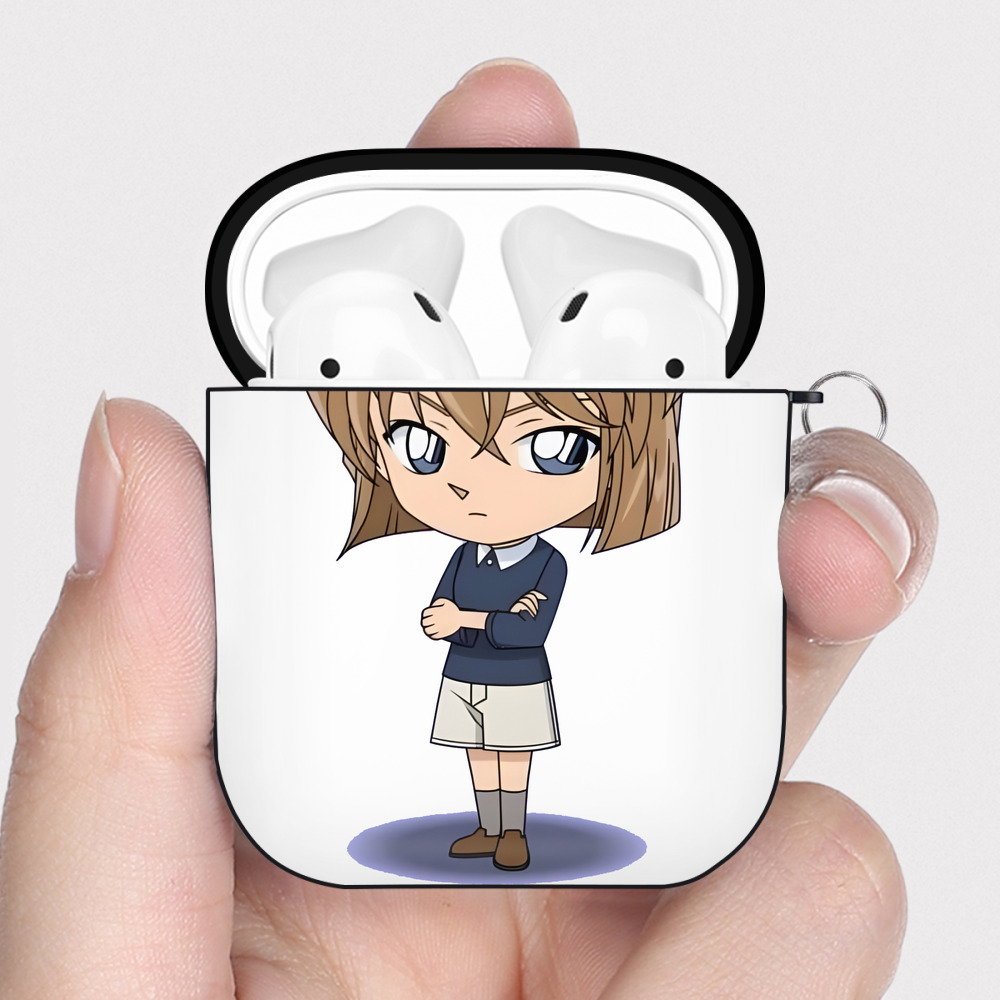 （画像用） 名探偵コナン 灰原 哀 はいばら あい Detective Conan Anita Hailey、Vi Graythorn Haibara Ai AirPods 第2世代保護ケース ハードシェル ブラック 耐衝撃・防指紋・カラビナ付き