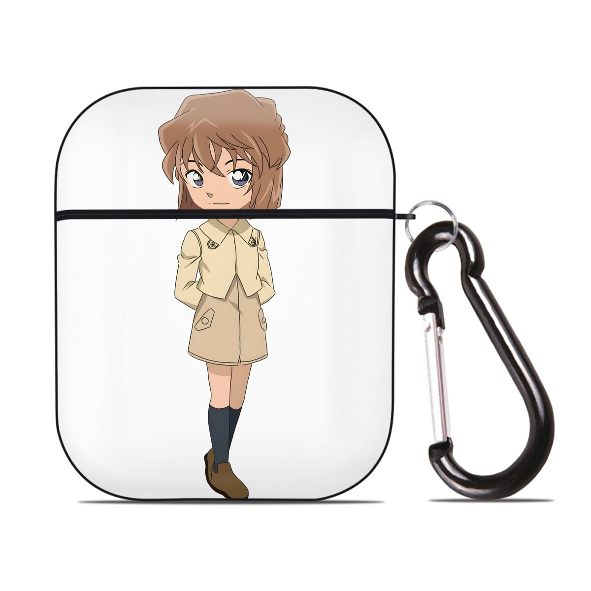 （画像用） 名探偵コナン 灰原 哀 はいばら あい Detective Conan Anita Hailey、Vi Graythorn Haibara Ai AirPods 第2世代保護ケース ハードシェル ブラック 耐衝撃・防指紋・カラビナ付き