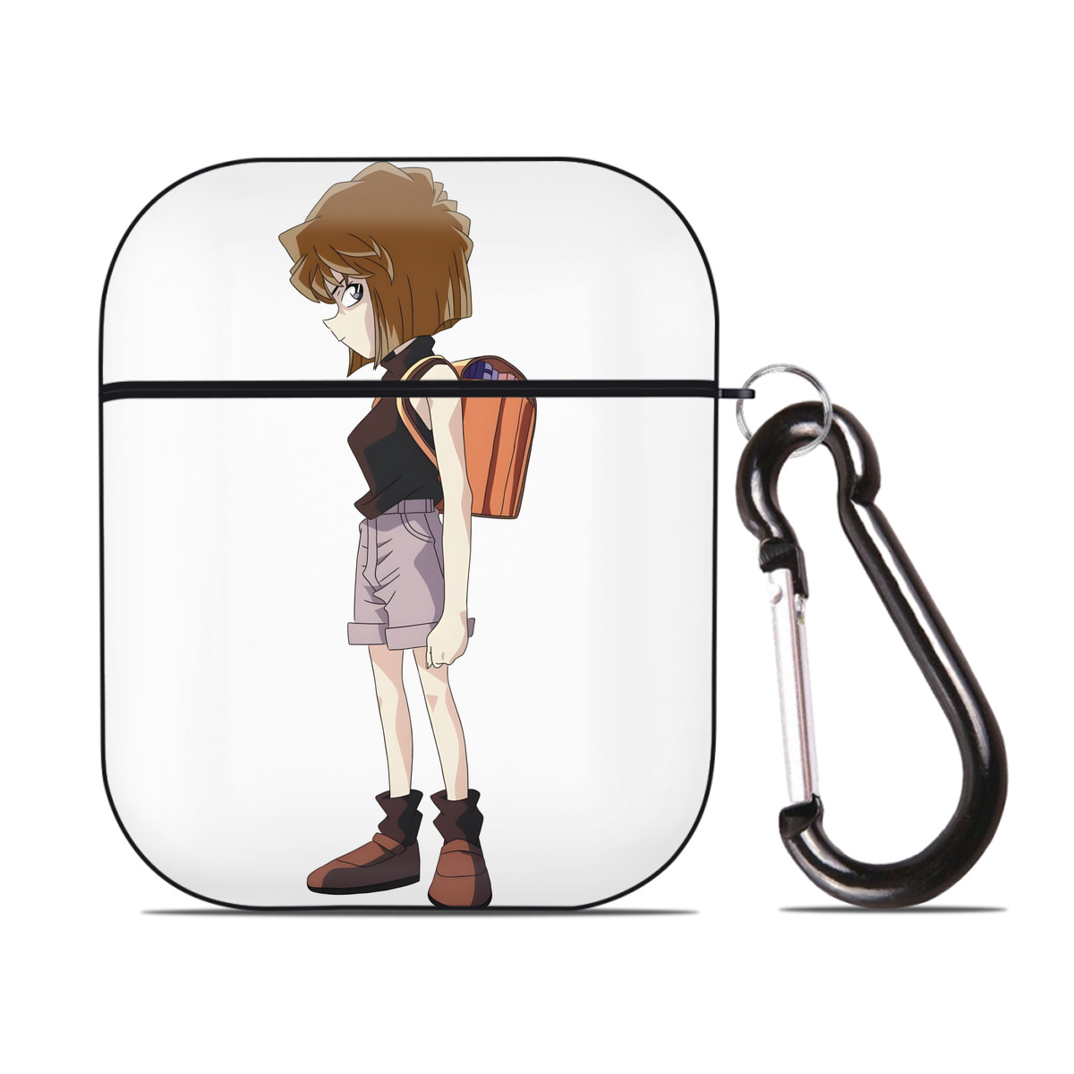 （画像用） 名探偵コナン 灰原 哀 はいばら あい Detective Conan Anita Hailey、Vi Graythorn Haibara Ai AirPods 第2世代保護ケース ハードシェル ブラック 耐衝撃・防指紋・カラビナ付き