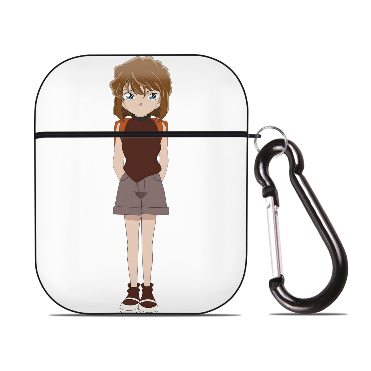（画像用） 名探偵コナン 灰原 哀 はいばら あい Detective Conan Anita Hailey、Vi Graythorn Haibara Ai AirPods 第2世代保護ケース ハードシェル ブラック 耐衝撃・防指紋・カラビナ付き