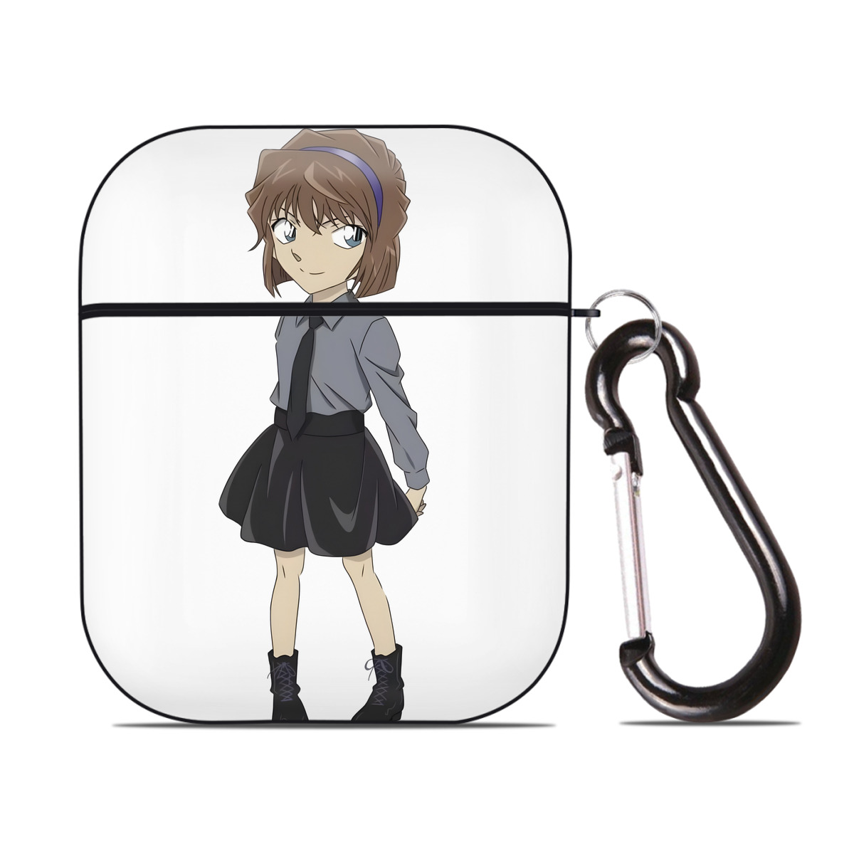 （画像用） 名探偵コナン 灰原 哀 はいばら あい Detective Conan Anita Hailey、Vi Graythorn Haibara Ai AirPods 第2世代保護ケース ハードシェル ブラック 耐衝撃・防指紋・カラビナ付き