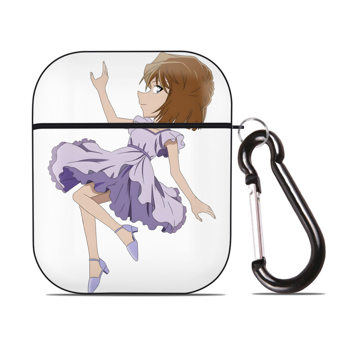 （画像用） 名探偵コナン 灰原 哀 はいばら あい Detective Conan Anita Hailey、Vi Graythorn Haibara Ai AirPods 第2世代保護ケース ハードシェル ブラック 耐衝撃・防指紋・カラビナ付き