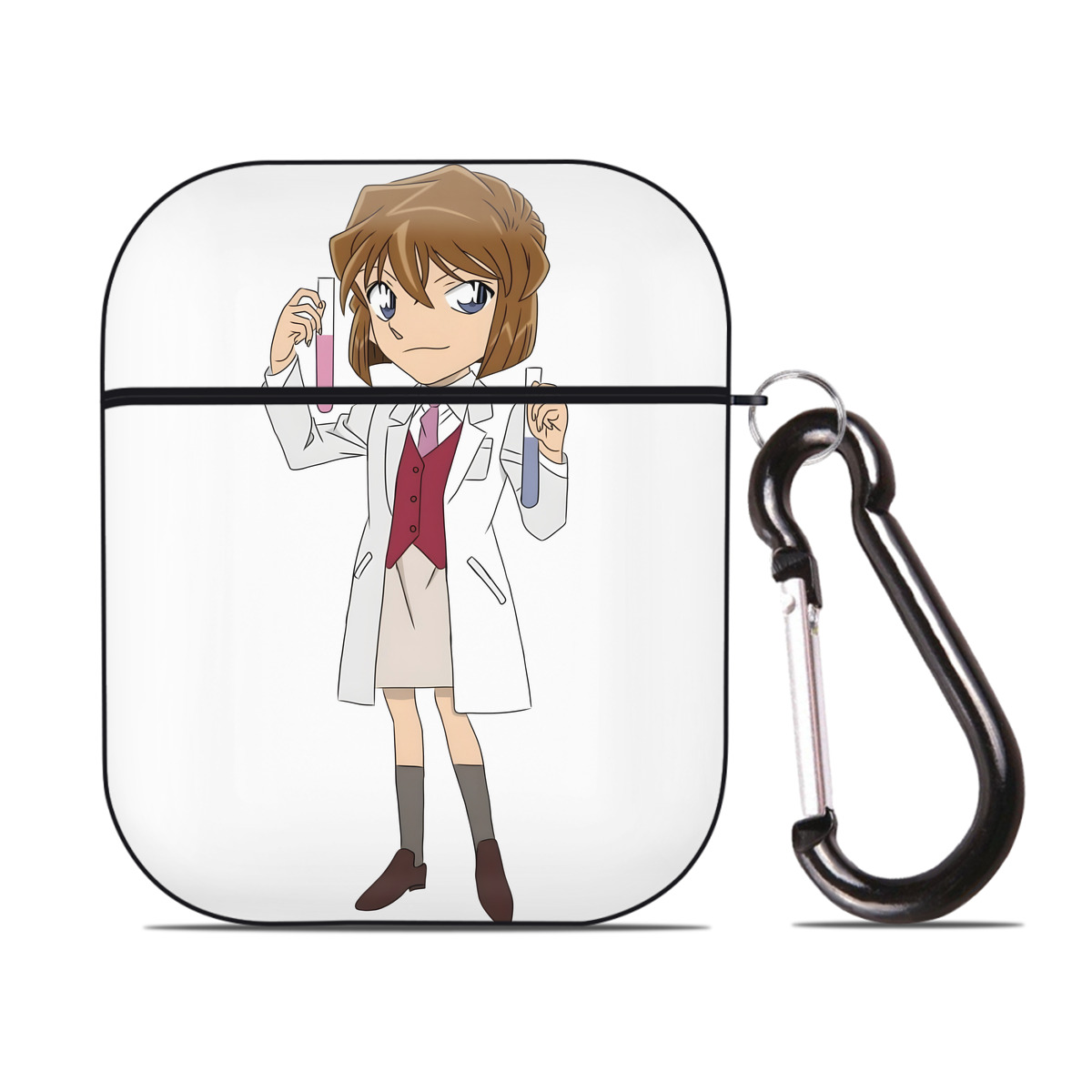 （画像用） 名探偵コナン 灰原 哀 はいばら あい Detective Conan Anita Hailey、Vi Graythorn Haibara Ai AirPods 第2世代保護ケース ハードシェル ブラック 耐衝撃・防指紋・カラビナ付き