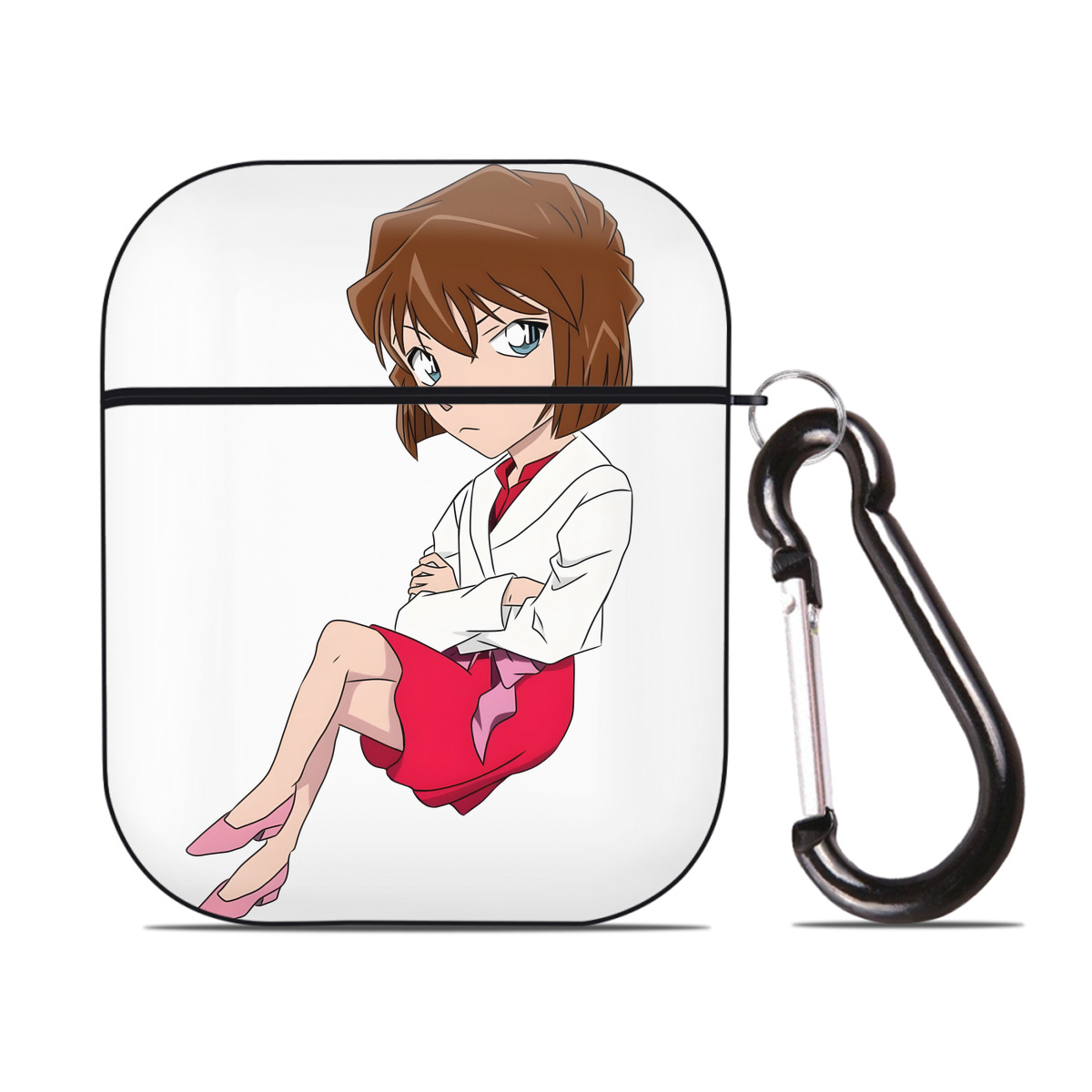 （画像用） 名探偵コナン 灰原 哀 はいばら あい Detective Conan Anita Hailey、Vi Graythorn Haibara Ai AirPods 第2世代保護ケース ハードシェル ブラック 耐衝撃・防指紋・カラビナ付き