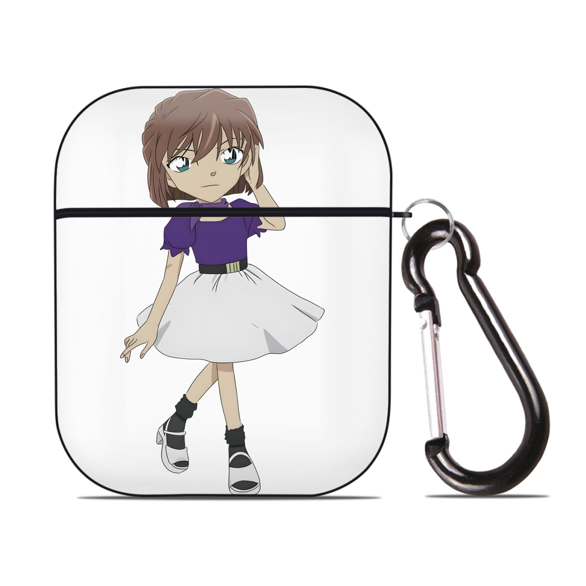 （画像用） 名探偵コナン 灰原 哀 はいばら あい Detective Conan Anita Hailey、Vi Graythorn Haibara Ai AirPods 第2世代保護ケース ハードシェル ブラック 耐衝撃・防指紋・カラビナ付き