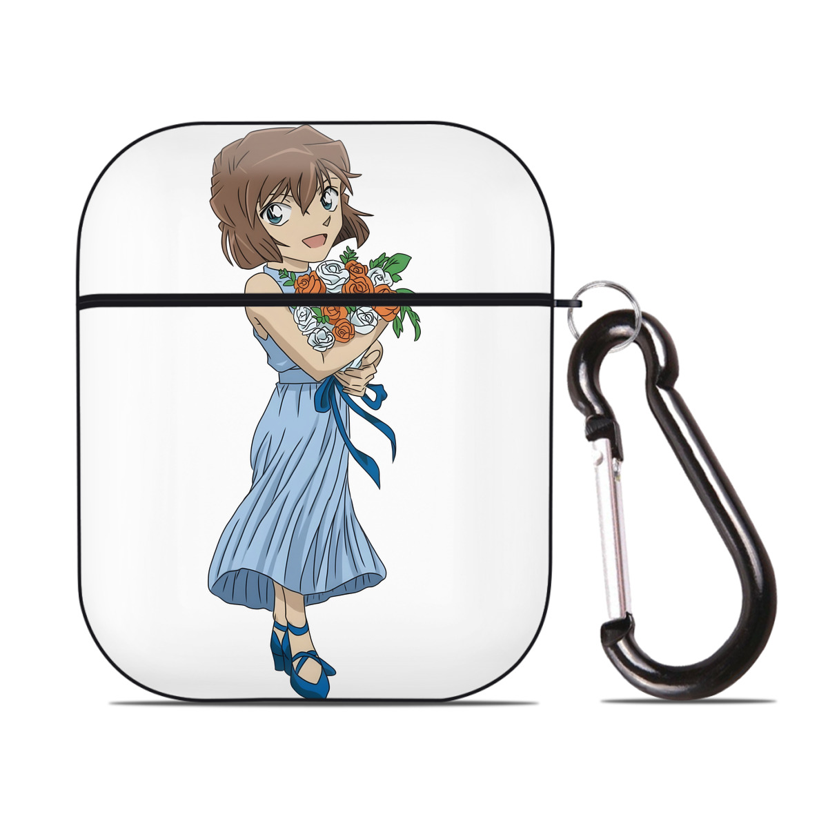 （画像用） 名探偵コナン 灰原 哀 はいばら あい Detective Conan Anita Hailey、Vi Graythorn Haibara Ai AirPods 第2世代保護ケース ハードシェル ブラック 耐衝撃・防指紋・カラビナ付き