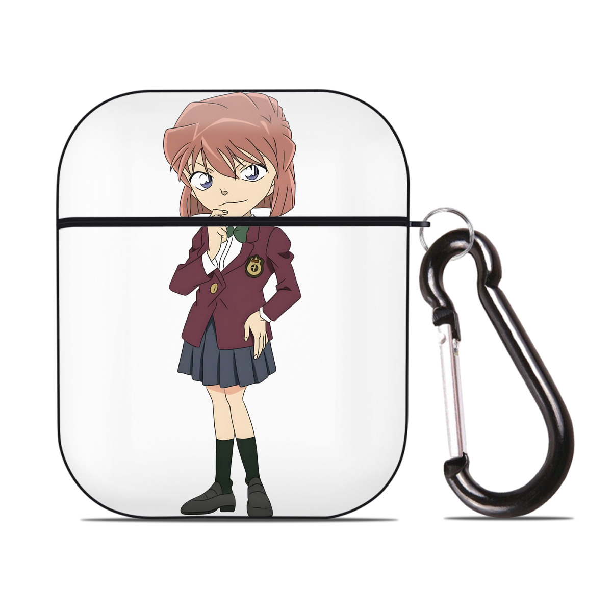 （画像用） 名探偵コナン 灰原 哀 はいばら あい Detective Conan Anita Hailey、Vi Graythorn Haibara Ai AirPods 第2世代保護ケース ハードシェル ブラック 耐衝撃・防指紋・カラビナ付き