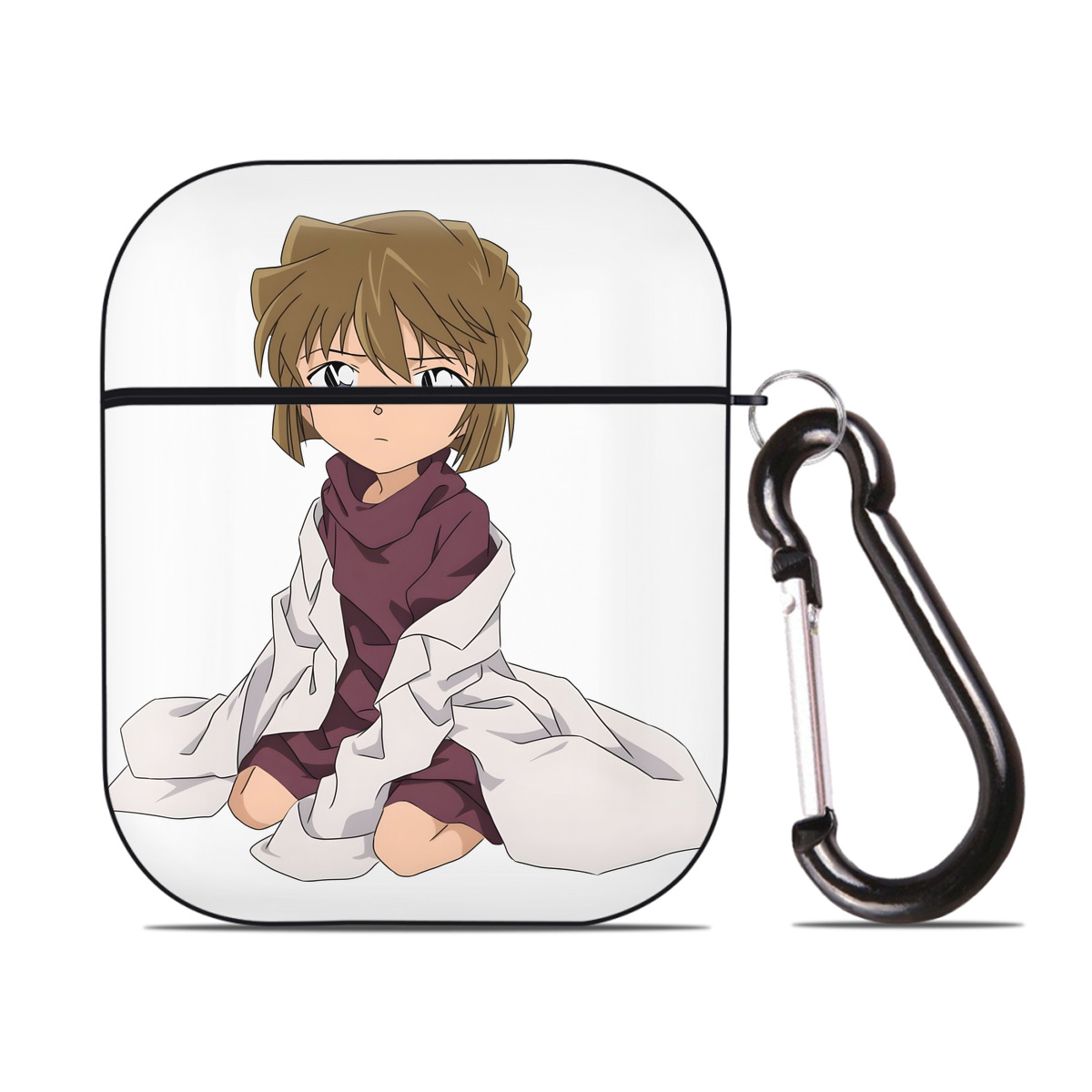 （画像用） 名探偵コナン 灰原 哀 はいばら あい Detective Conan Anita Hailey、Vi Graythorn Haibara Ai AirPods 第2世代保護ケース ハードシェル ブラック 耐衝撃・防指紋・カラビナ付き