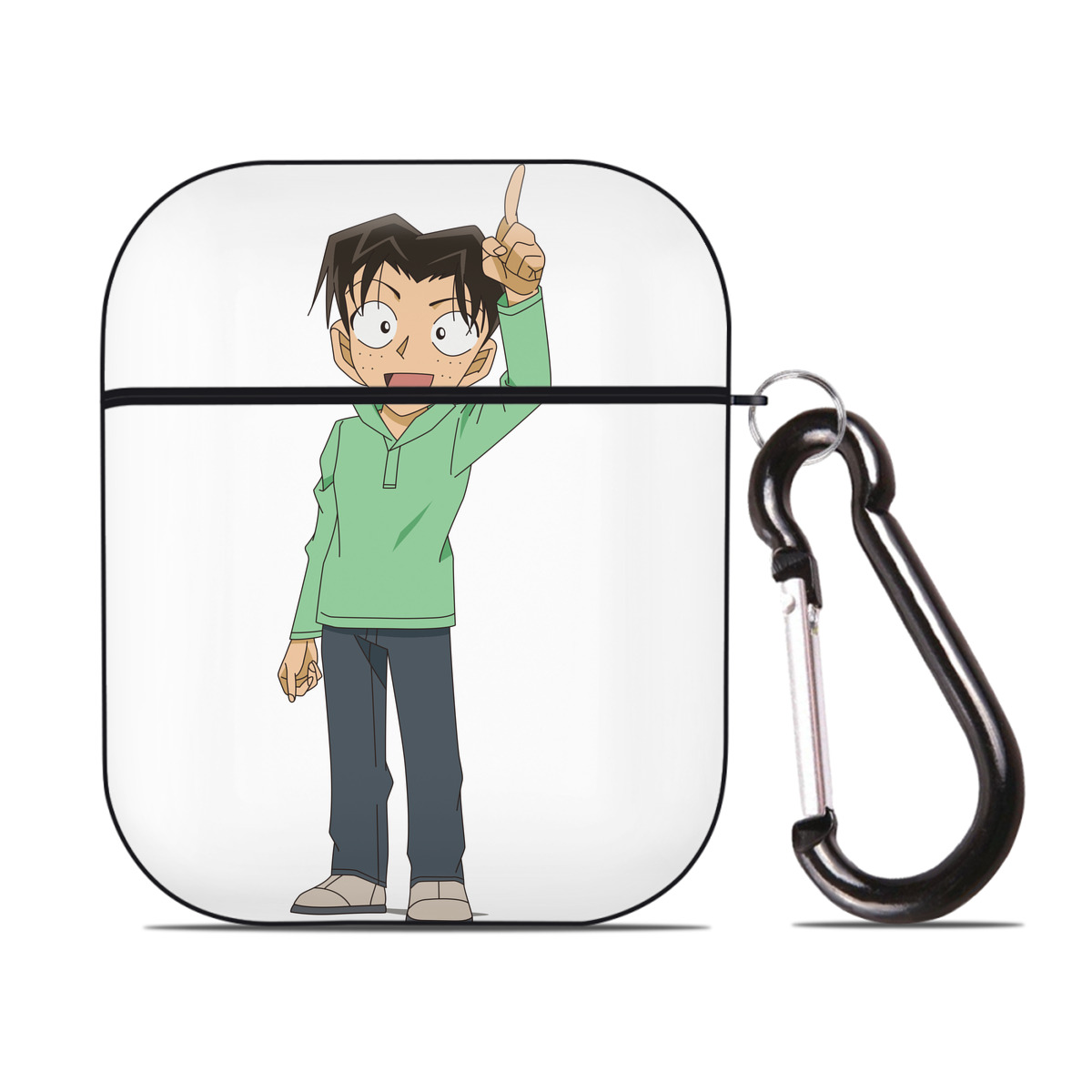 （画像用） 名探偵コナン 円谷 光彦 つぶらや みつひこ Detective Conan Mitch Tennyson AirPods 第2世代保護ケース ハードシェル ブラック 耐衝撃・防指紋・カラビナ付き