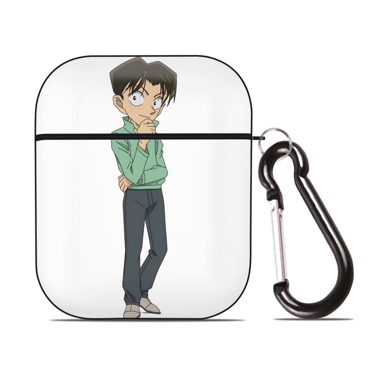 （画像用） 名探偵コナン 円谷 光彦 つぶらや みつひこ Detective Conan Mitch Tennyson AirPods 第2世代保護ケース ハードシェル ブラック 耐衝撃・防指紋・カラビナ付き