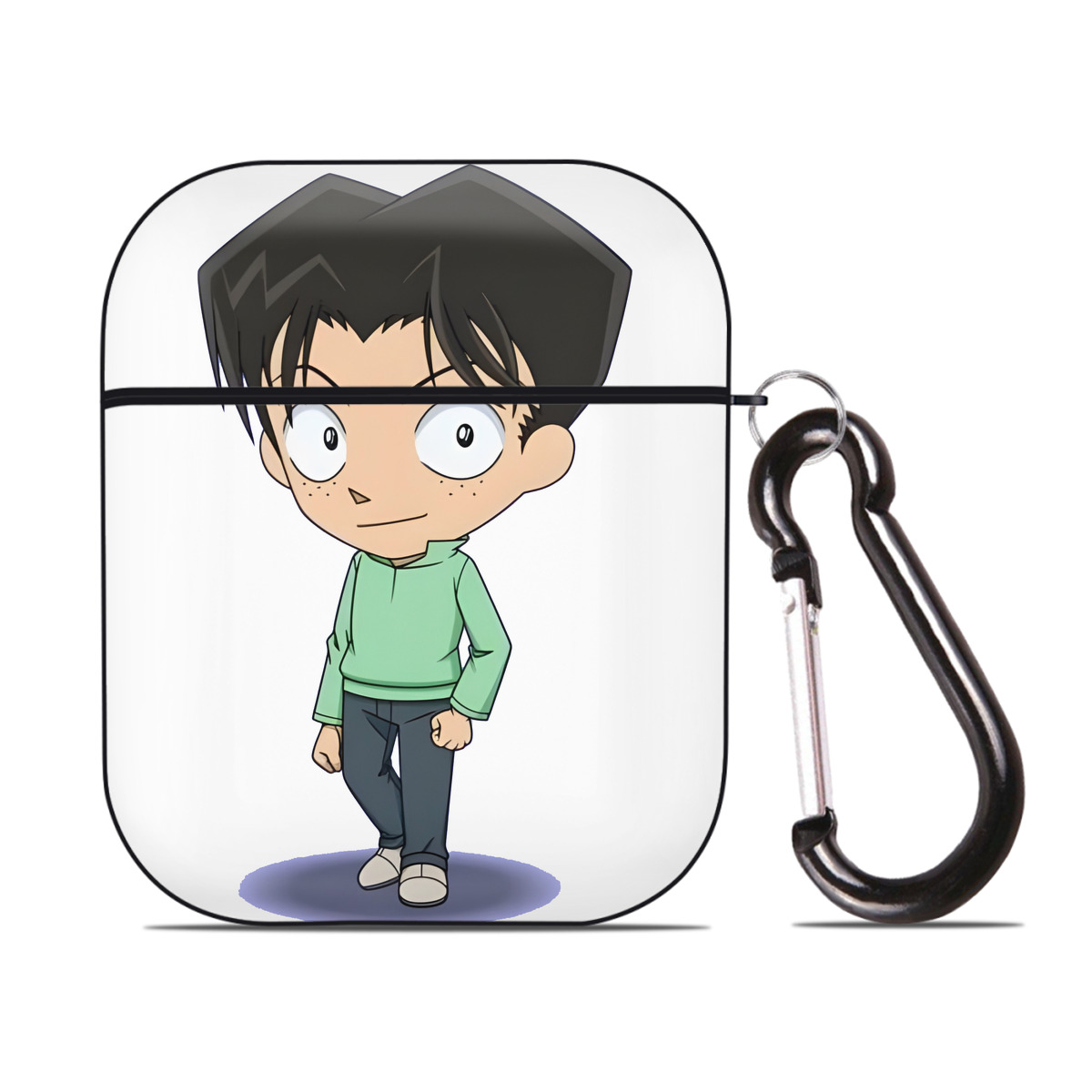 （画像用） 名探偵コナン 円谷 光彦 つぶらや みつひこ Detective Conan Mitch Tennyson AirPods 第2世代保護ケース ハードシェル ブラック 耐衝撃・防指紋・カラビナ付き
