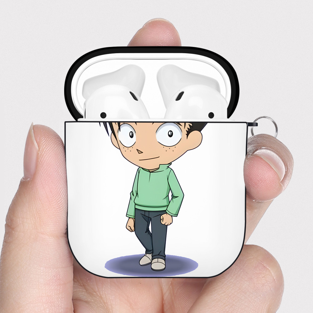 （画像用） 名探偵コナン 円谷 光彦 つぶらや みつひこ Detective Conan Mitch Tennyson AirPods 第2世代保護ケース ハードシェル ブラック 耐衝撃・防指紋・カラビナ付き