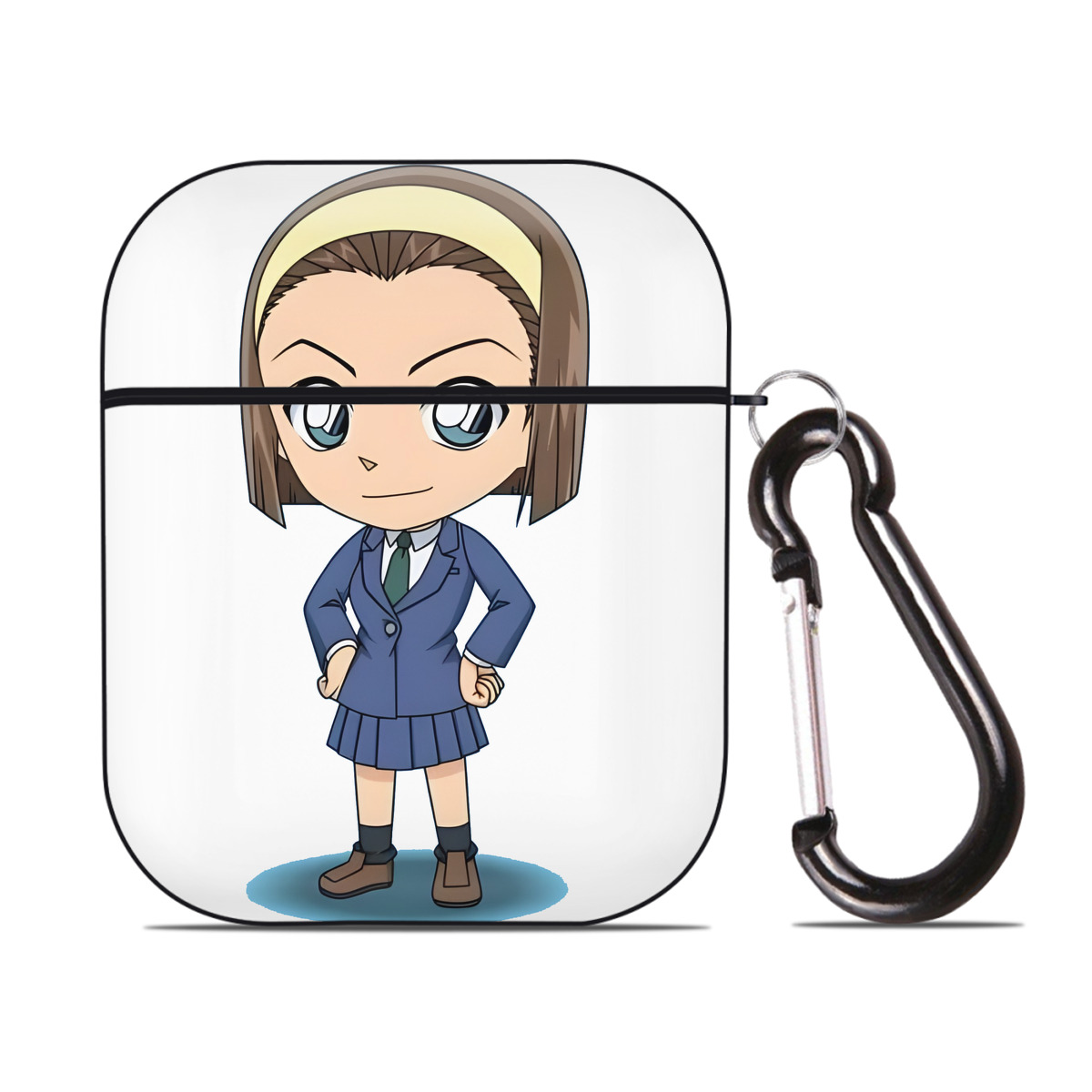 （画像用） 名探偵コナン 吉田 歩美 よしだ あゆみ Detective Conan my Yeager AirPods 第2世代保護ケース ハードシェル ブラック 耐衝撃・防指紋・カラビナ付き