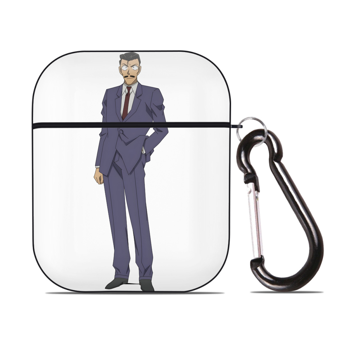 （画像用） 名探偵コナン 毛利 小五郎 もうり こごろう Detective Conan AirPods 第2世代保護ケース ハードシェル ブラック 耐衝撃・防指紋・カラビナ付き