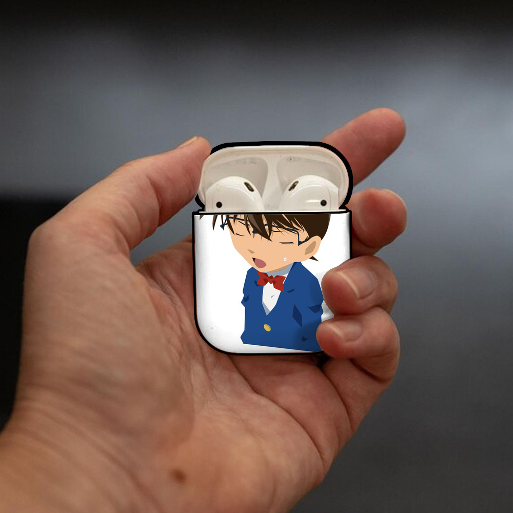名探偵コナン 江戸川 コナン Detective Conan Conan Edogawa AirPods 第2世代保護ケース ハードシェル ブラック 耐衝撃・防指紋・カラビナ付き