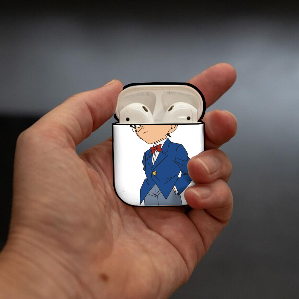 名探偵コナン 江戸川 コナン Detective Conan Conan Edogawa AirPods 第2世代保護ケース ハードシェル ブラック 耐衝撃・防指紋・カラビナ付き