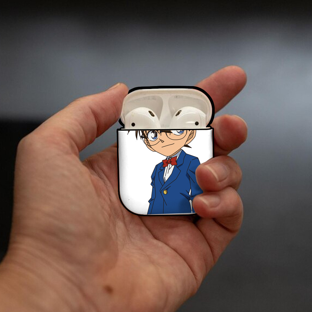 名探偵コナン 江戸川 コナン Detective Conan Conan Edogawa AirPods 第2世代保護ケース ハードシェル ブラック 耐衝撃・防指紋・カラビナ付き