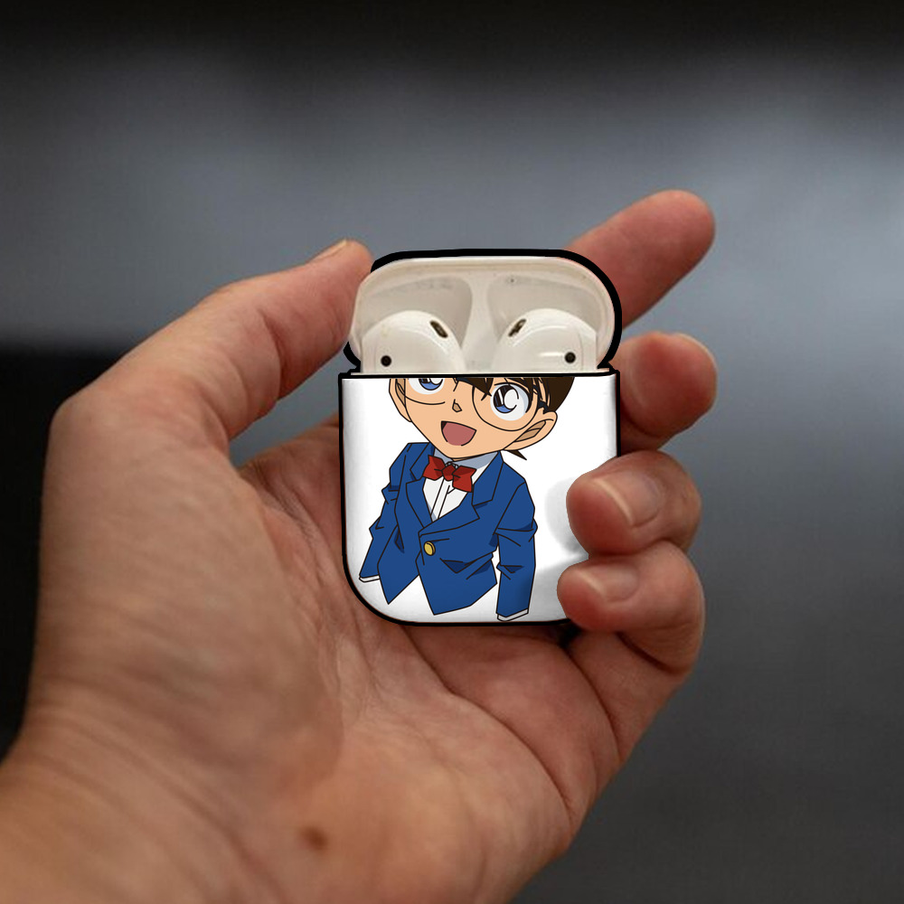 名探偵コナン 江戸川 コナン Detective Conan Conan Edogawa AirPods 第2世代保護ケース ハードシェル ブラック 耐衝撃・防指紋・カラビナ付き