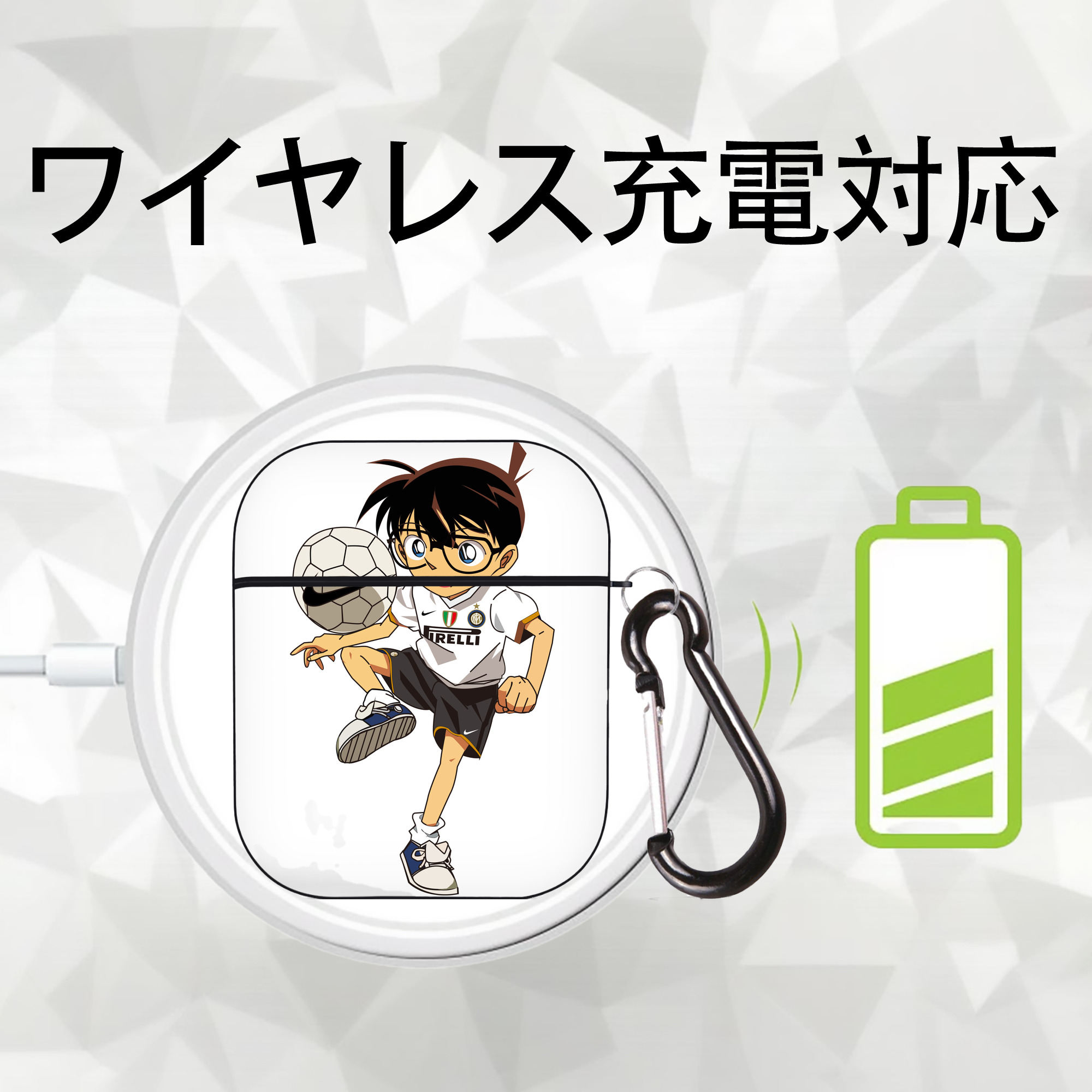 名探偵コナン 江戸川 コナン Detective Conan Conan Edogawa AirPods 第2世代保護ケース ハードシェル ブラック 耐衝撃・防指紋・カラビナ付き