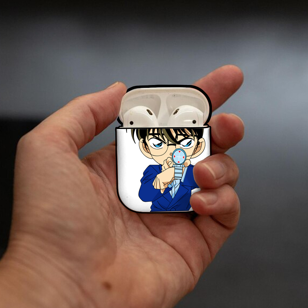 名探偵コナン 江戸川 コナン Detective Conan Conan Edogawa AirPods 第2世代保護ケース ハードシェル ブラック 耐衝撃・防指紋・カラビナ付き