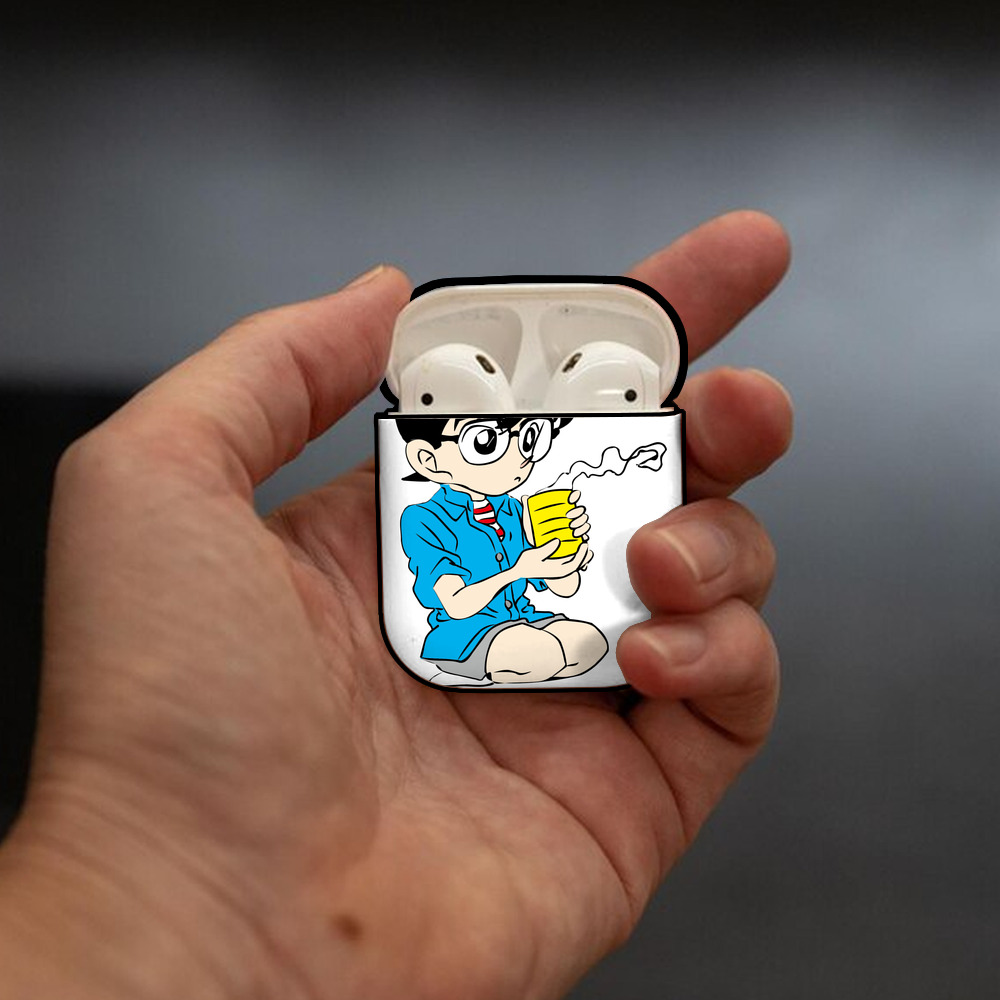 名探偵コナン 江戸川 コナン Detective Conan Conan Edogawa AirPods 第2世代保護ケース ハードシェル ブラック 耐衝撃・防指紋・カラビナ付き