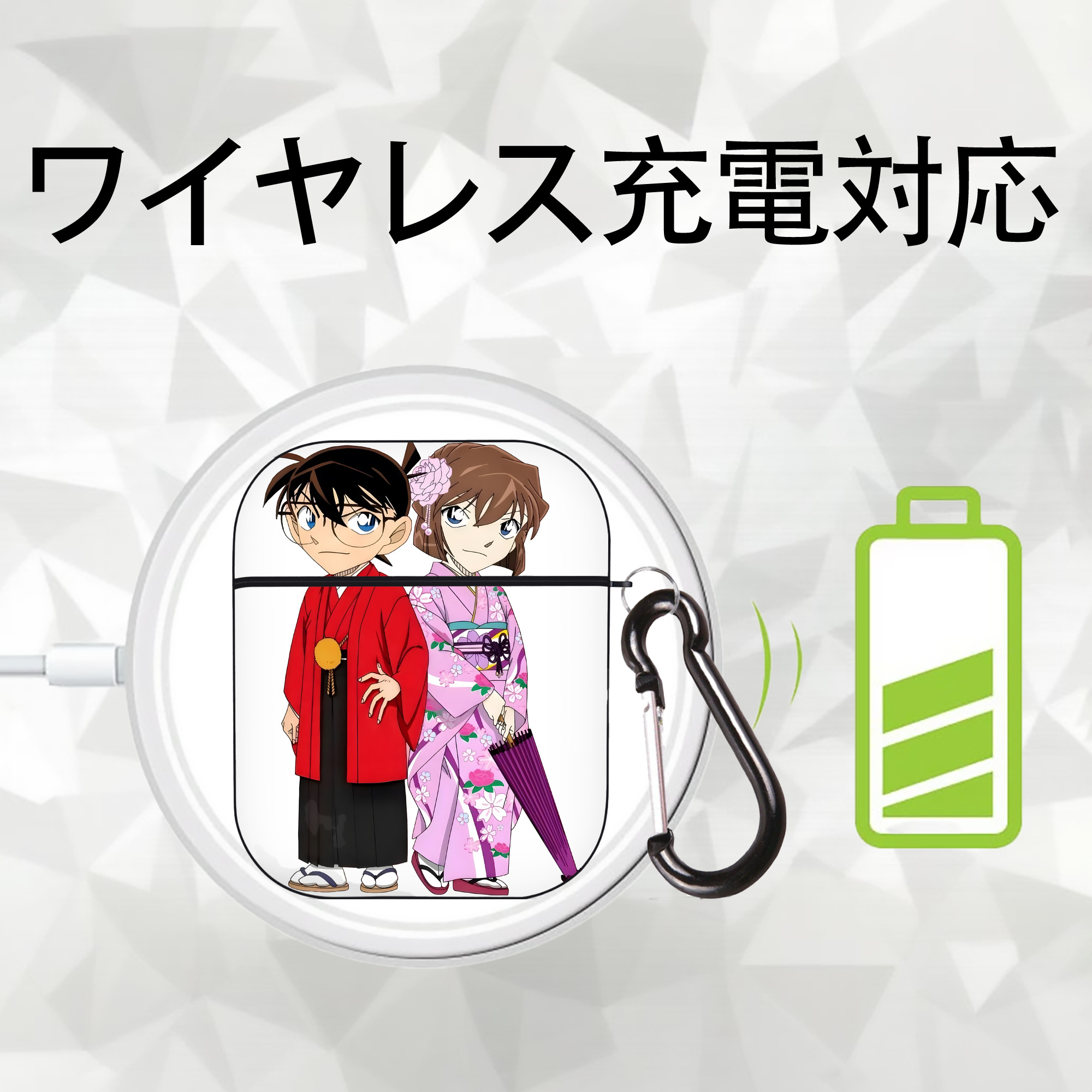 名探偵コナン 江戸川 コナン Detective Conan Conan Edogawa AirPods 第2世代保護ケース ハードシェル ブラック 耐衝撃・防指紋・カラビナ付き