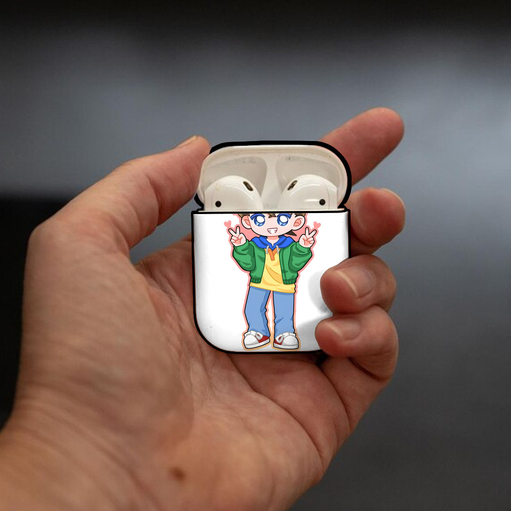 名探偵コナン 江戸川 コナン Detective Conan Conan Edogawa AirPods 第2世代保護ケース ハードシェル ブラック 耐衝撃・防指紋・カラビナ付き