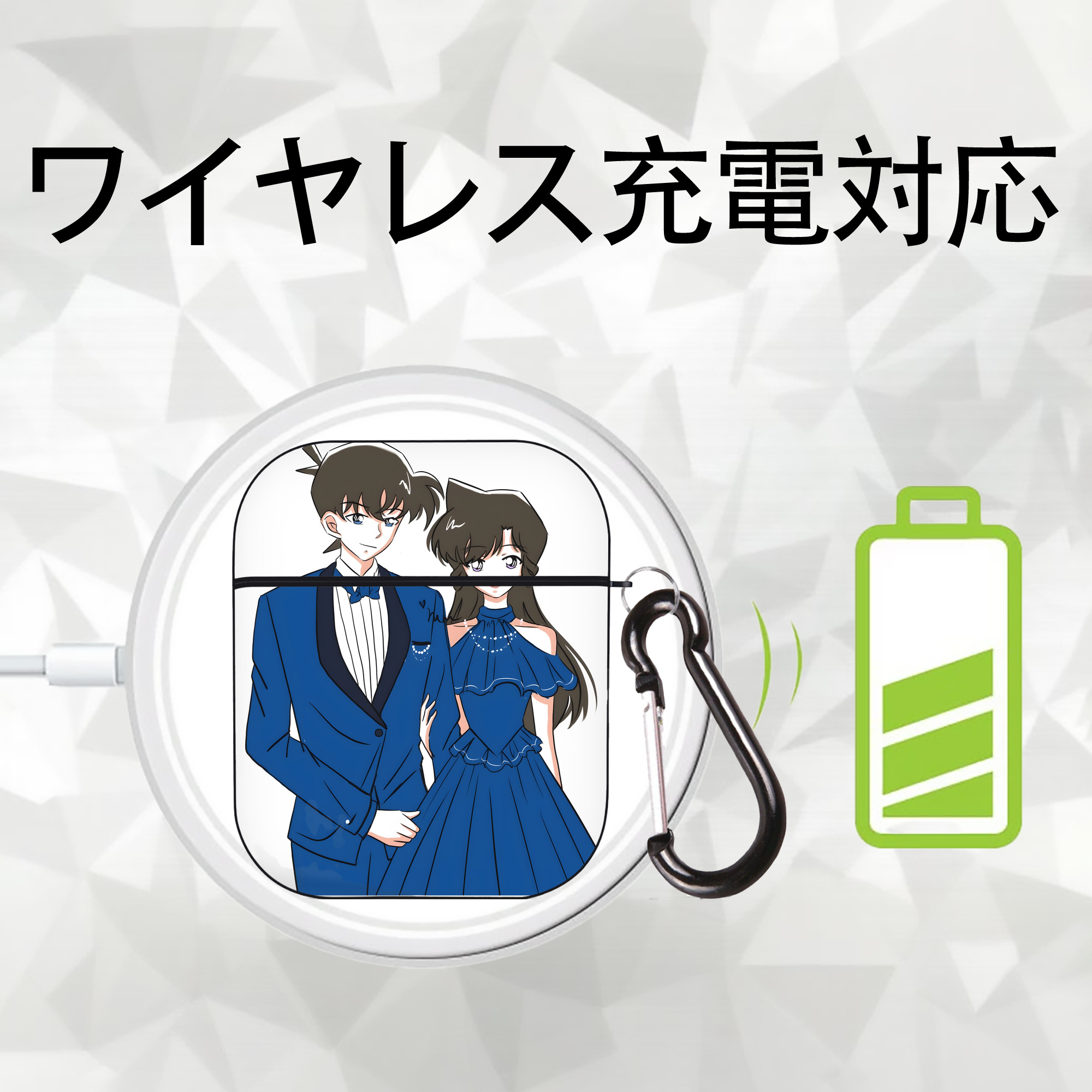 名探偵コナン 江戸川 コナン Detective Conan Conan Edogawa AirPods 第2世代保護ケース ハードシェル ブラック 耐衝撃・防指紋・カラビナ付き